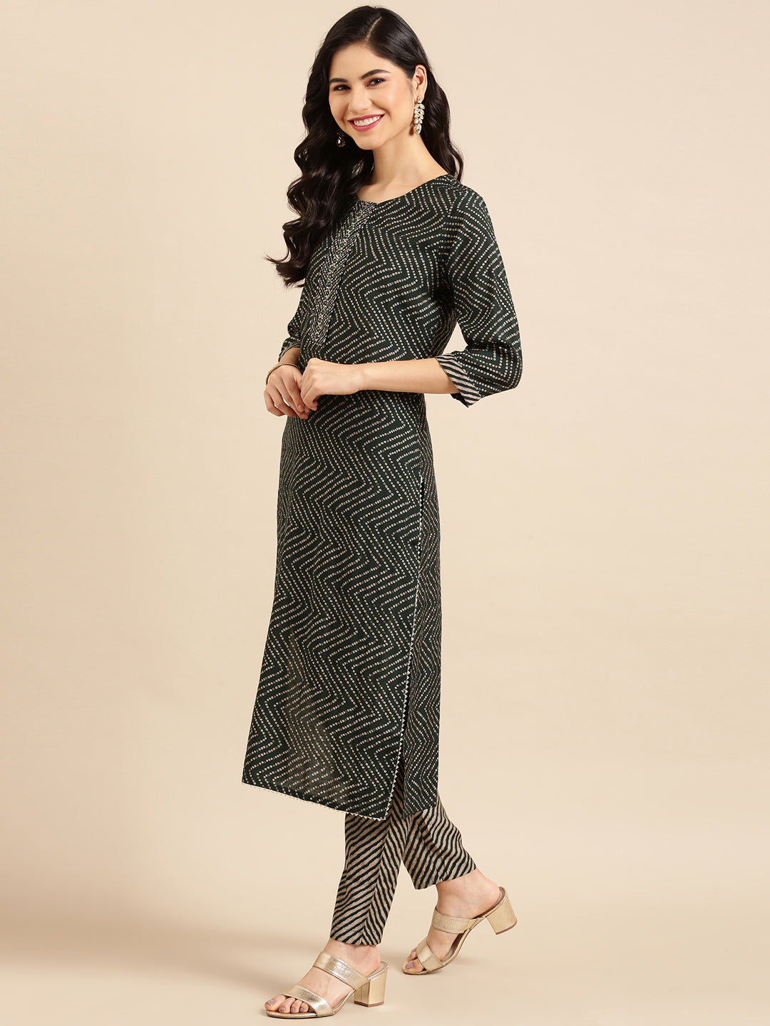 Women's Green Printed  Kurta Set