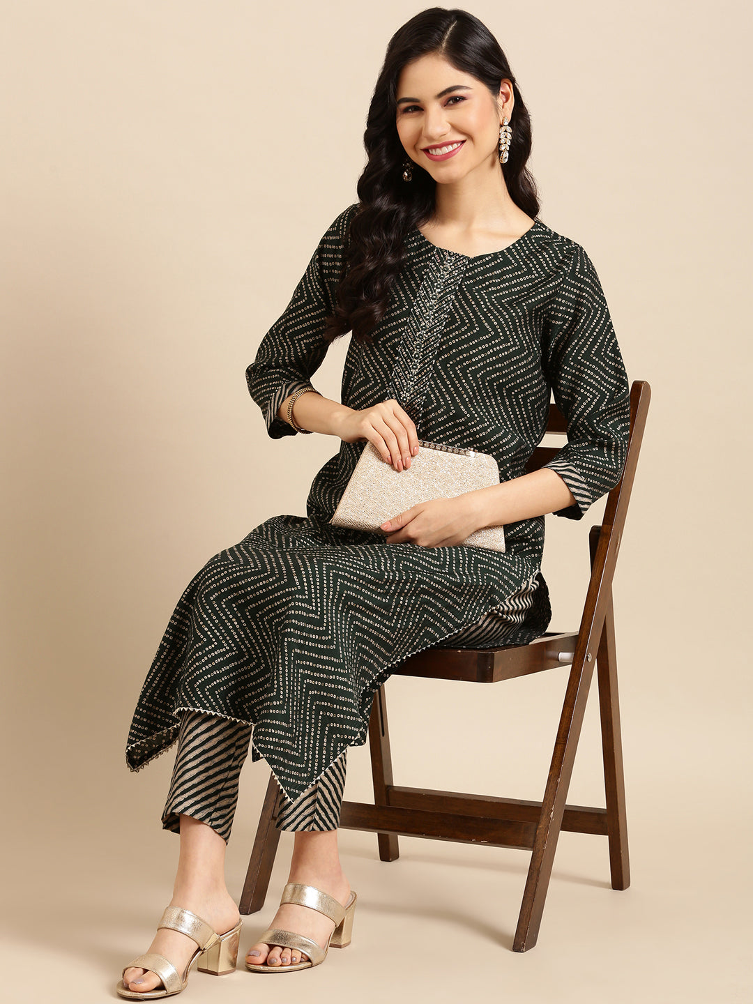 Women's Green Printed  Kurta Set