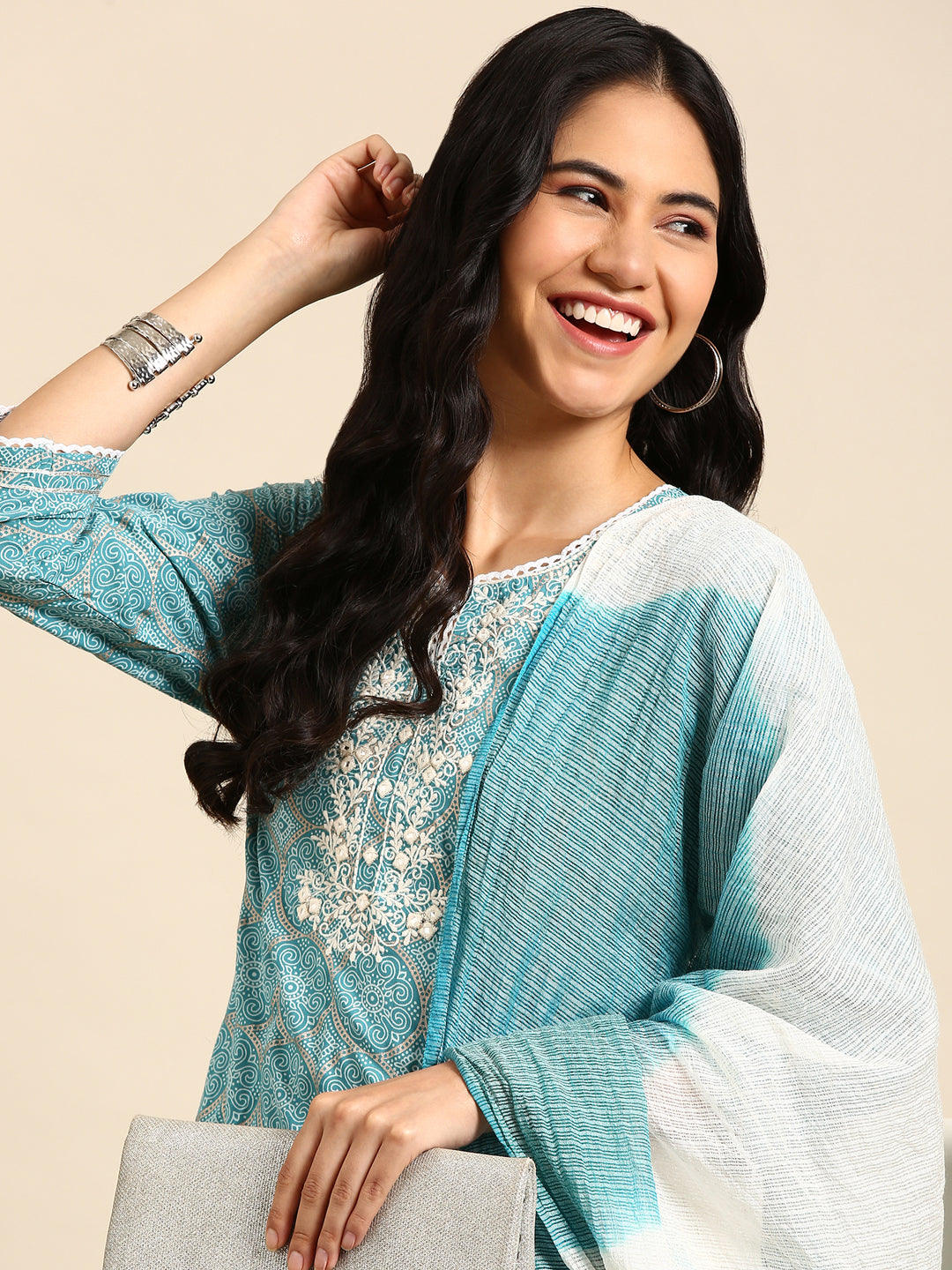 Women's Teal Printed Kurta Set