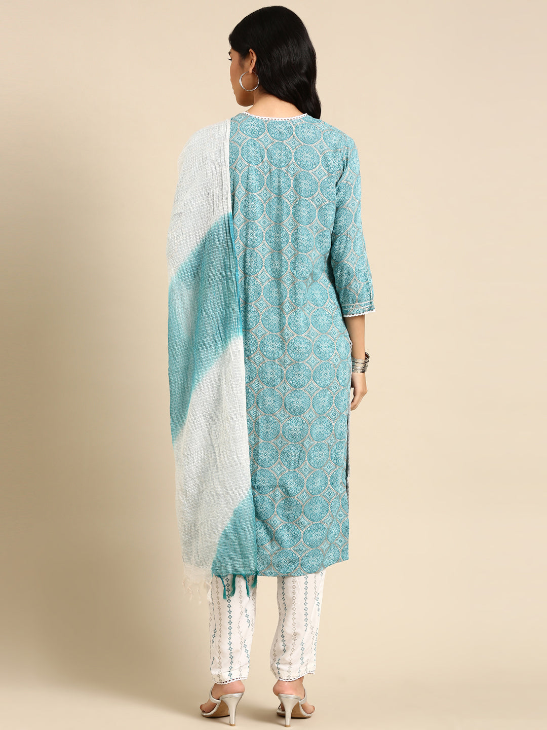 Women's Teal Printed Kurta Set