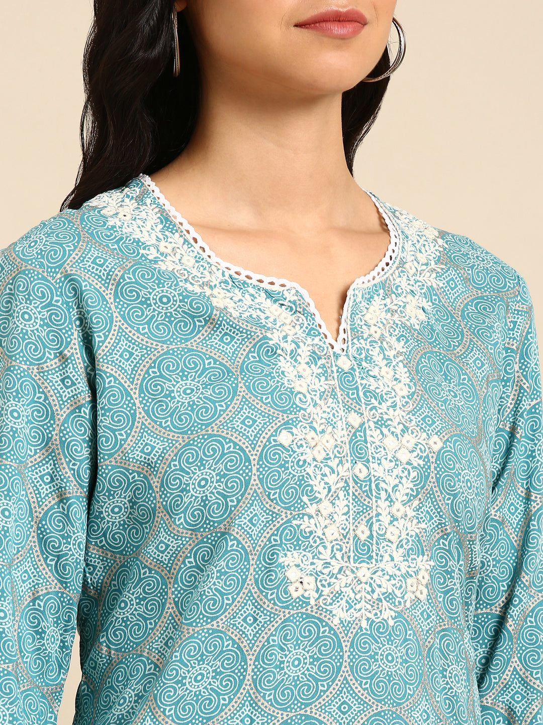 Women's Teal Printed Kurta Set