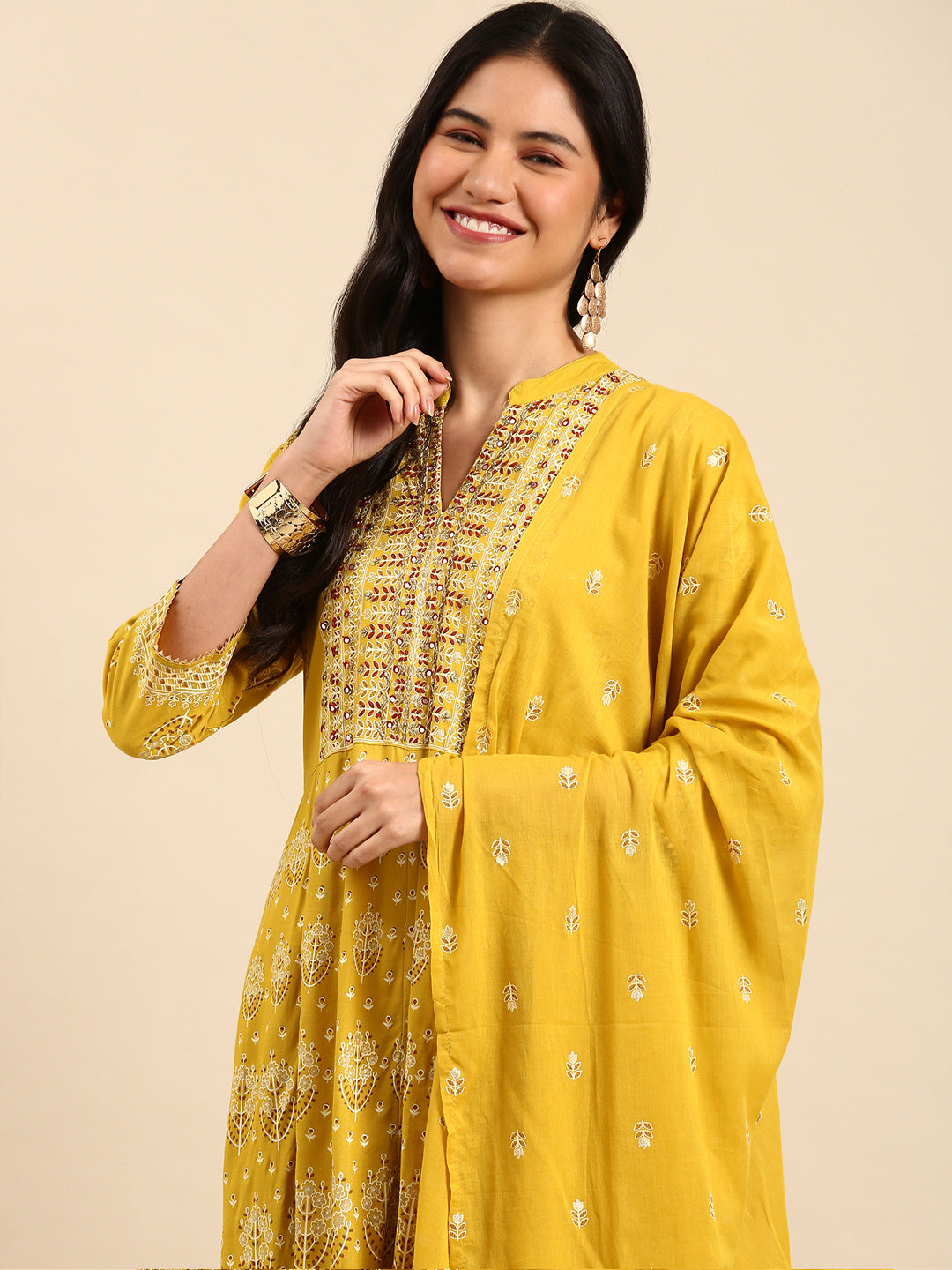 Women's Mustard Printed Kurta Set