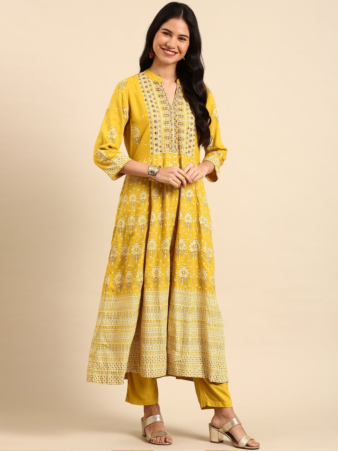 Women's Mustard Printed Kurta Set