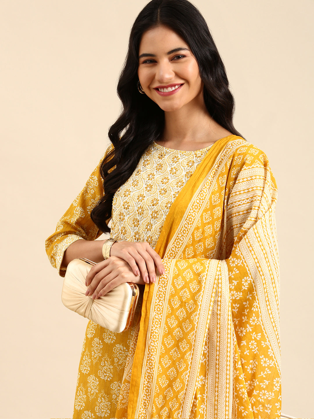 Women's Yellow Printed Kurta Set