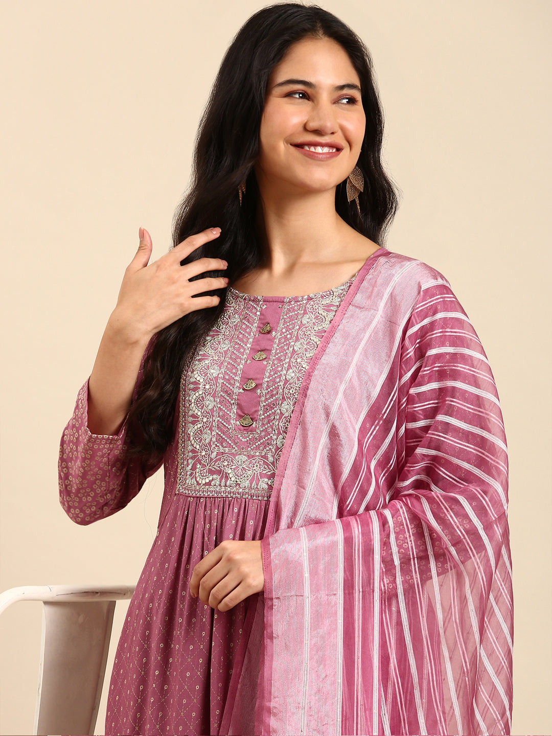 Women's Purple Printed Kurta Set