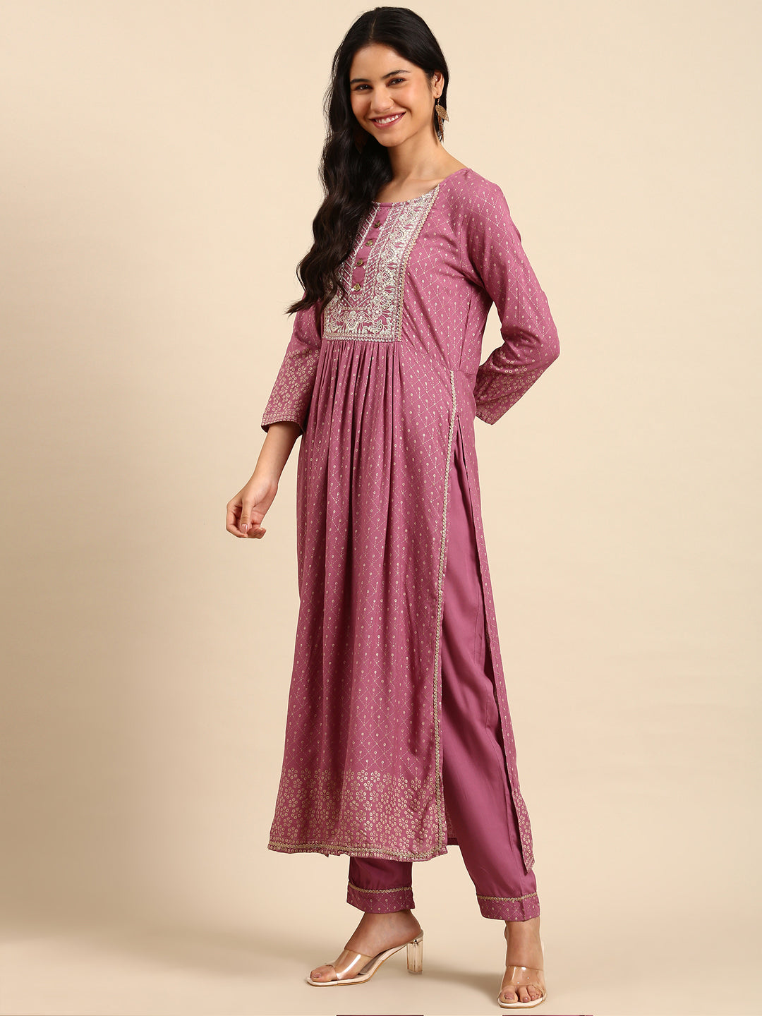 Women's Purple Printed Kurta Set