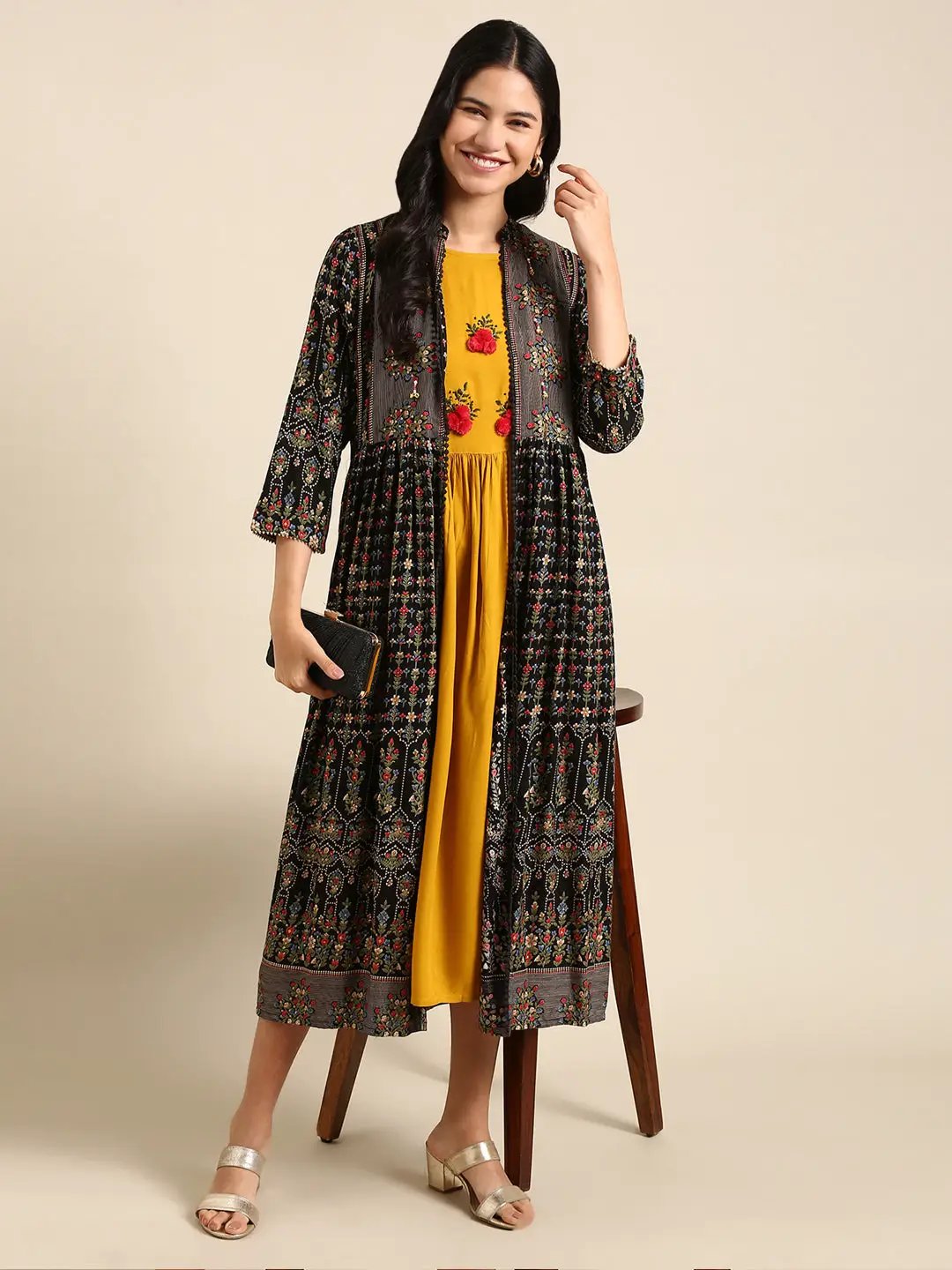 Women's Yellow Printed Anarkali Kurta