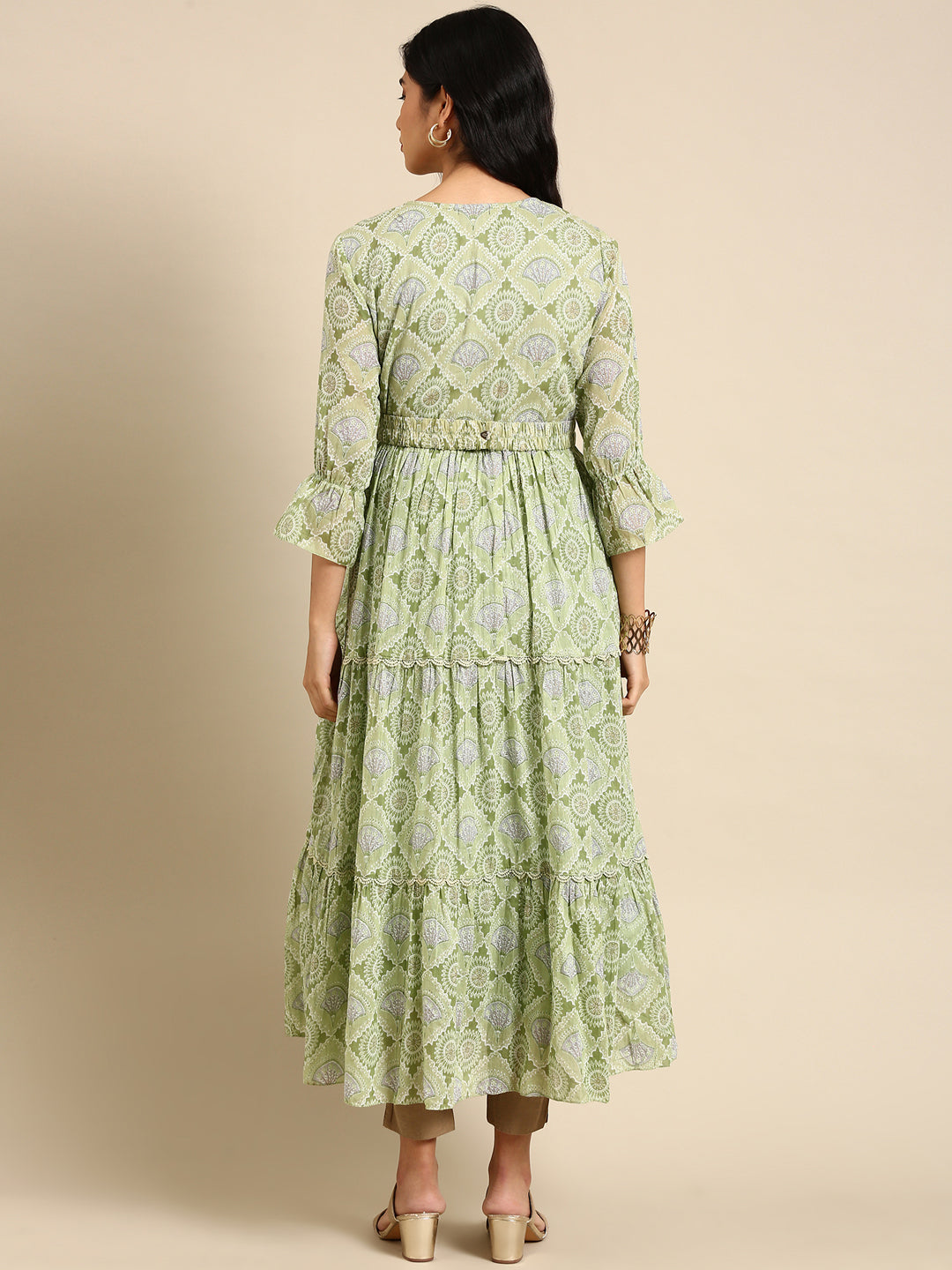 Women's Green Embellished Anarkali Kurta