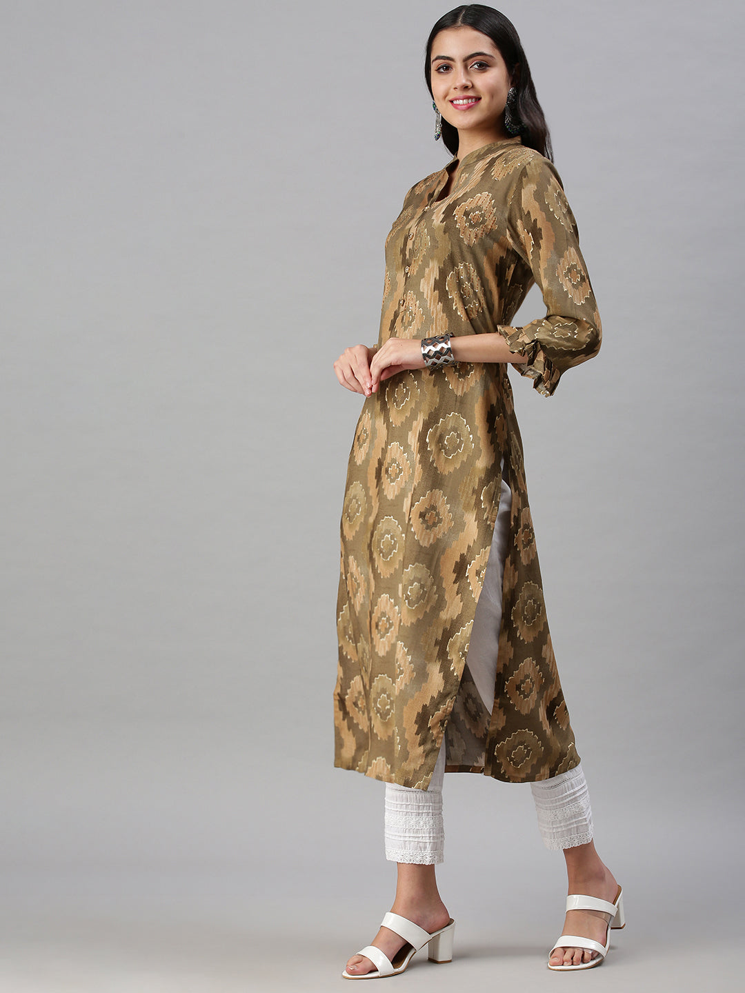 Women's Olive Printed Straight Kurta