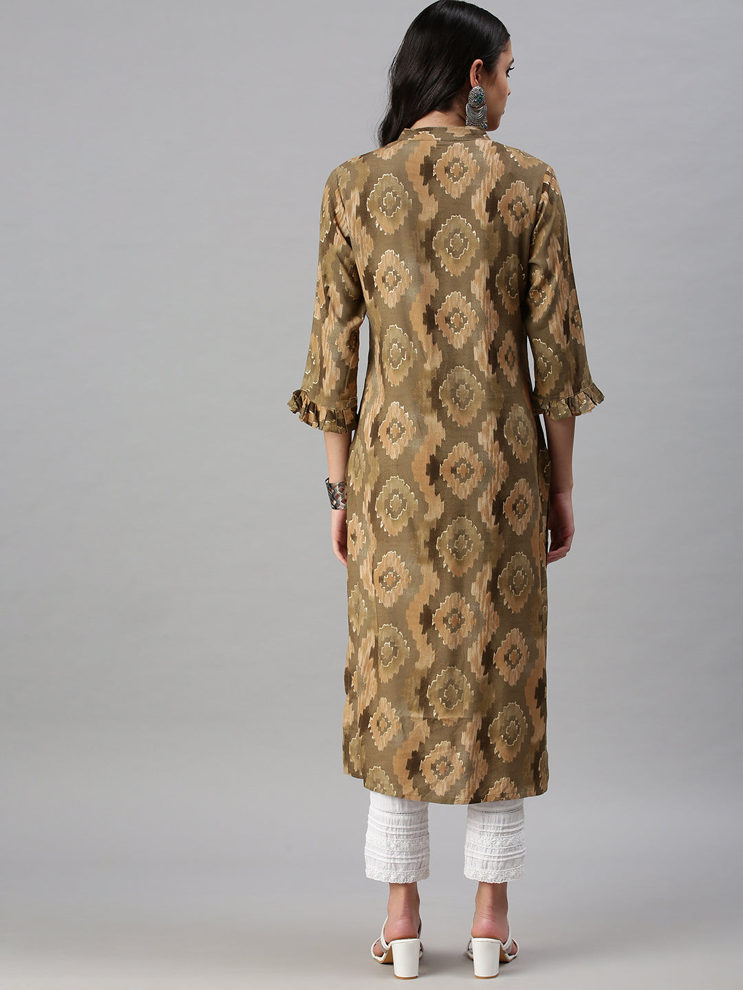 Women's Olive Printed Straight Kurta