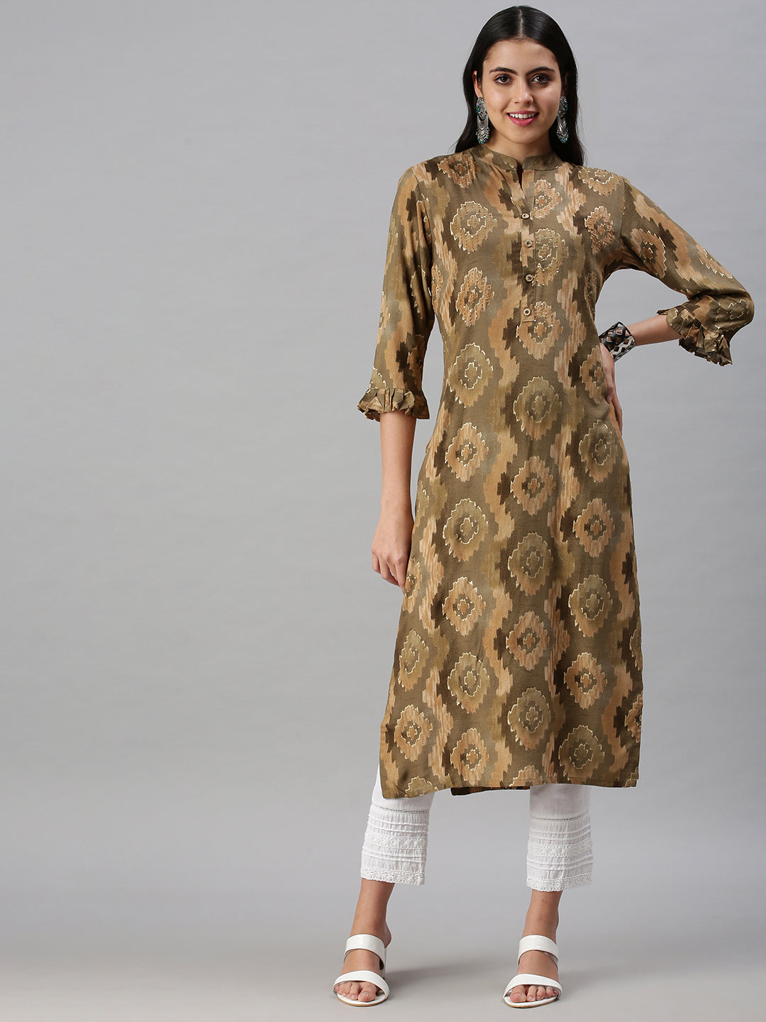 Women's Olive Printed Straight Kurta