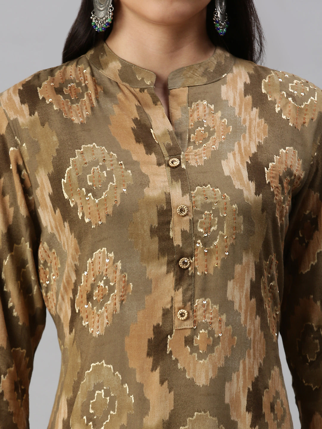 Women's Olive Printed Straight Kurta