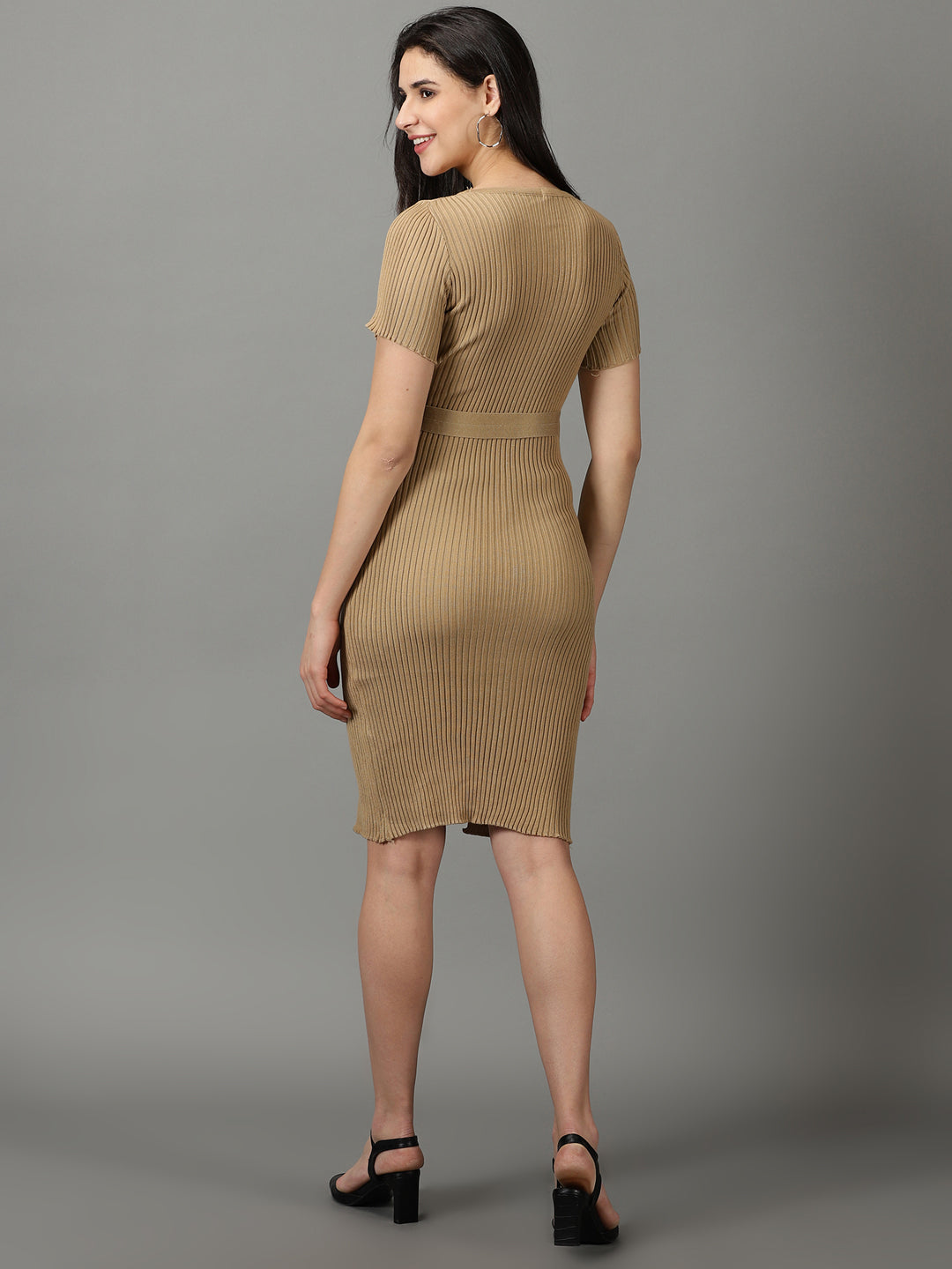 Women's Khaki Solid Bodycon Dress