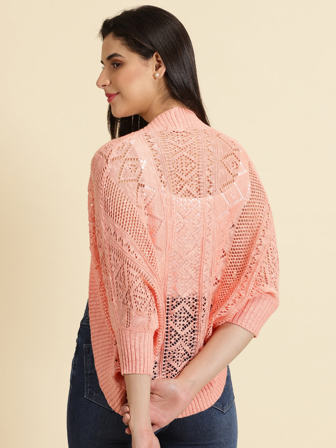 Women's Peach Solid Shrug