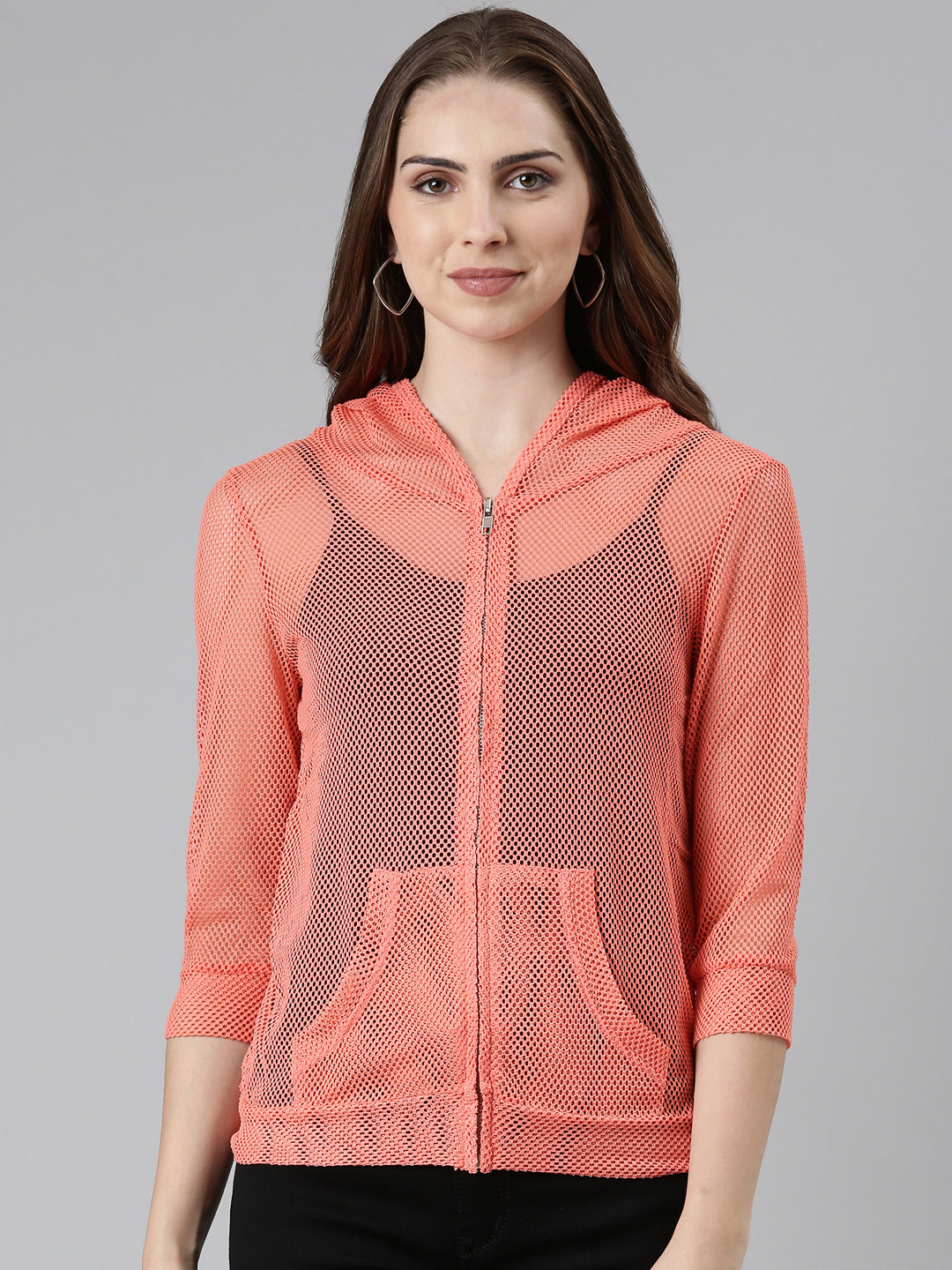 Women's Coral Crop Self Design Tailored Jacket