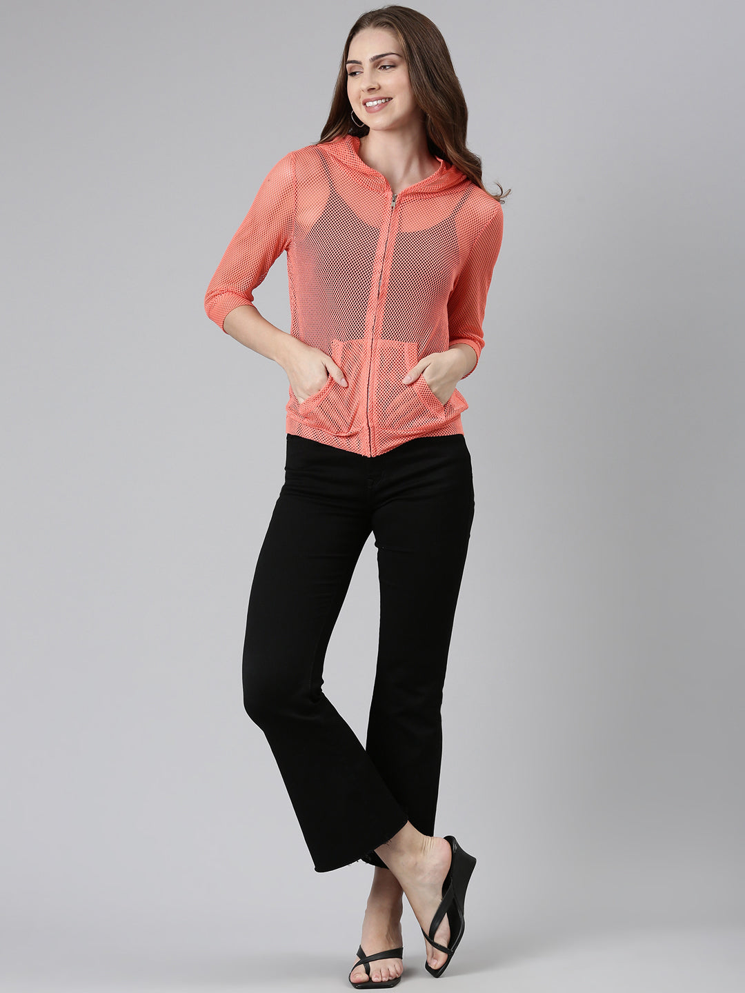 Women's Coral Crop Self Design Tailored Jacket