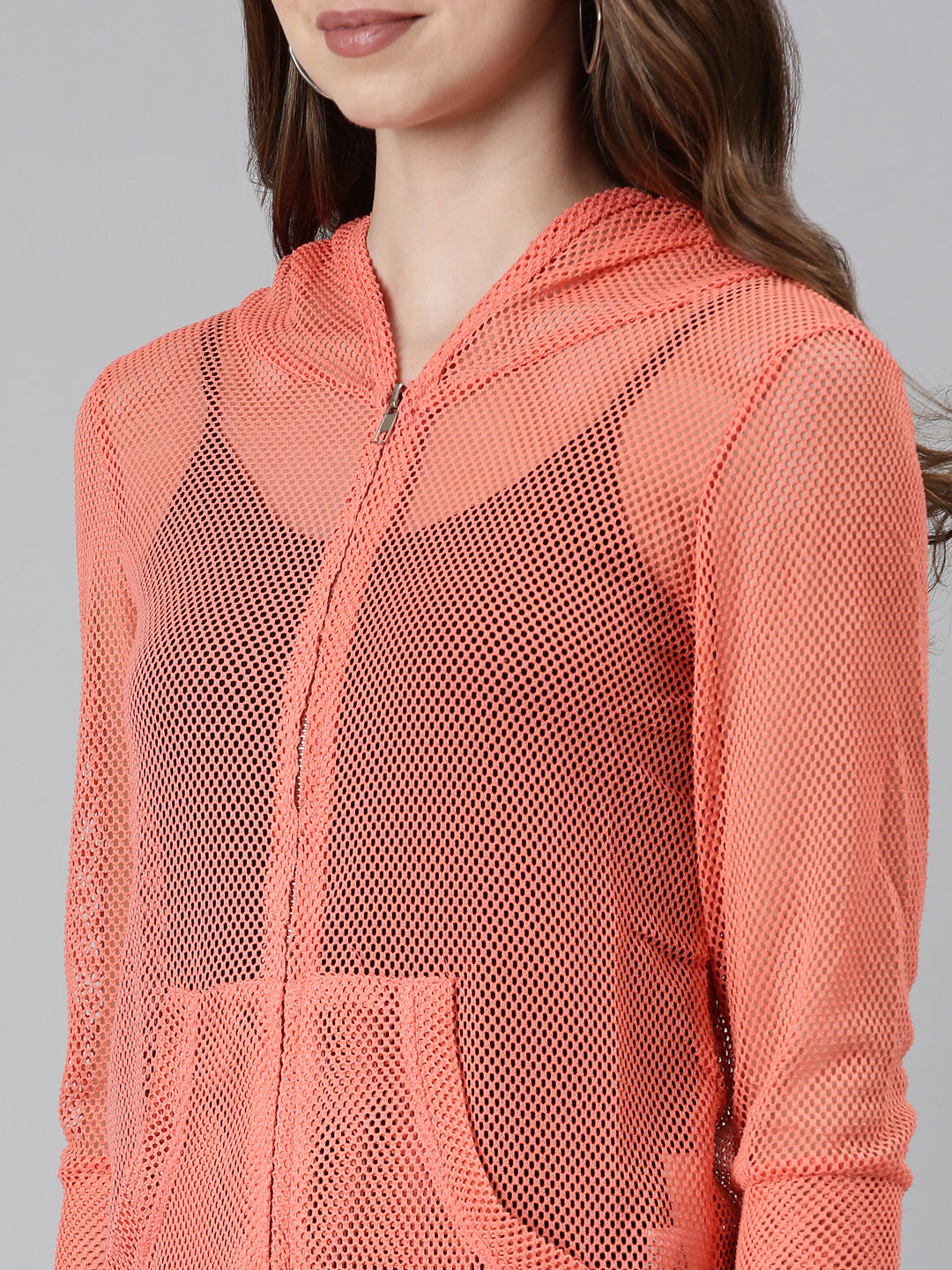 Women's Coral Crop Self Design Tailored Jacket