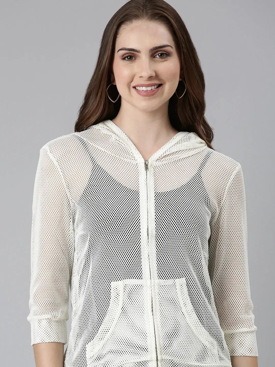 Women's Off White Solid Jacket