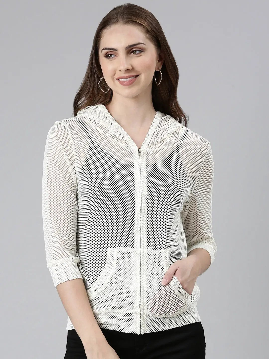 Women's Off White Solid Jacket