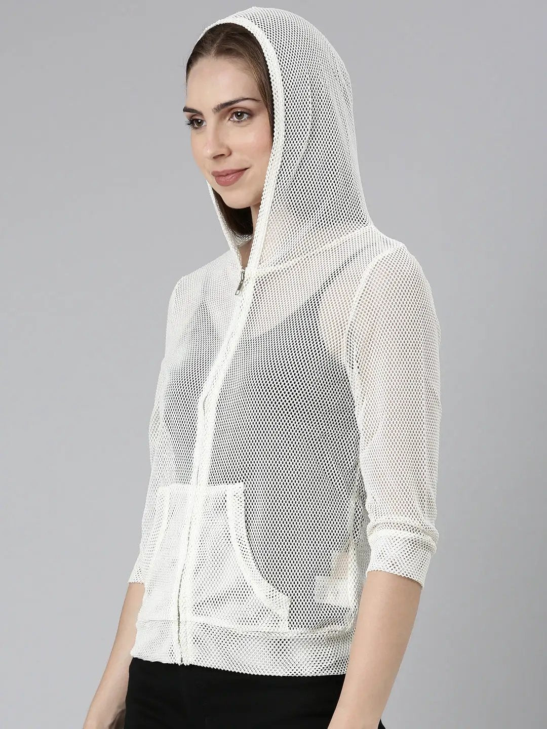 Women's Off White Solid Jacket