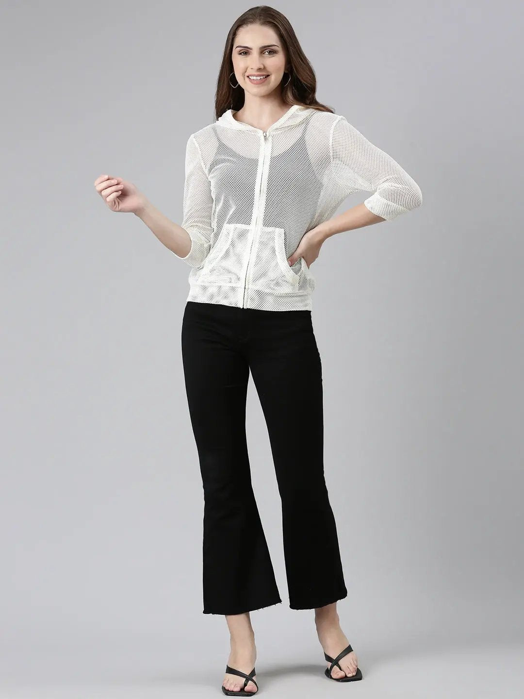 Women's Off White Solid Jacket