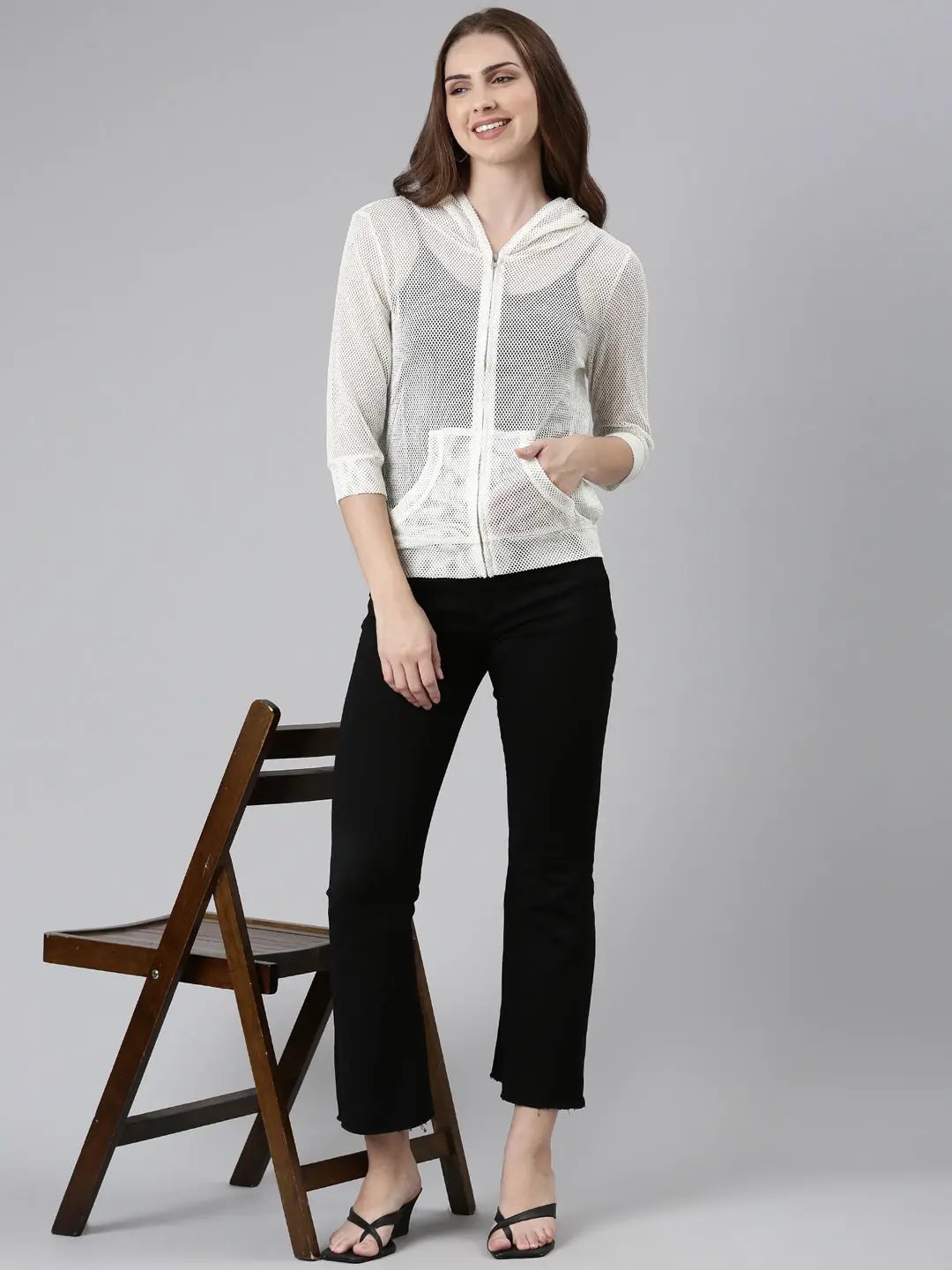 Women's Off White Solid Jacket