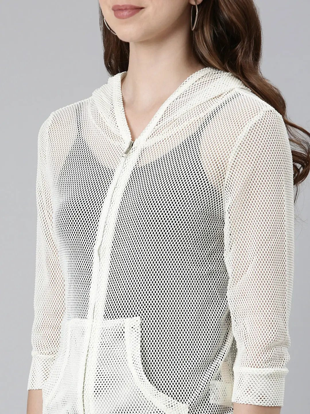 Women's Off White Solid Jacket