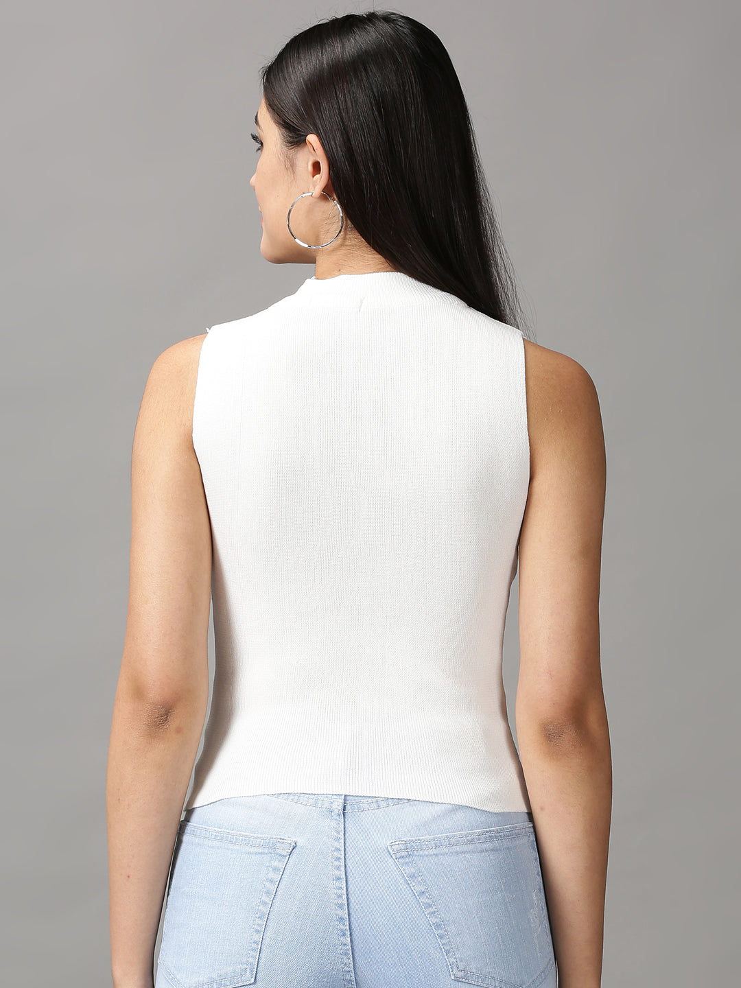 Women's White Solid Fitted Top