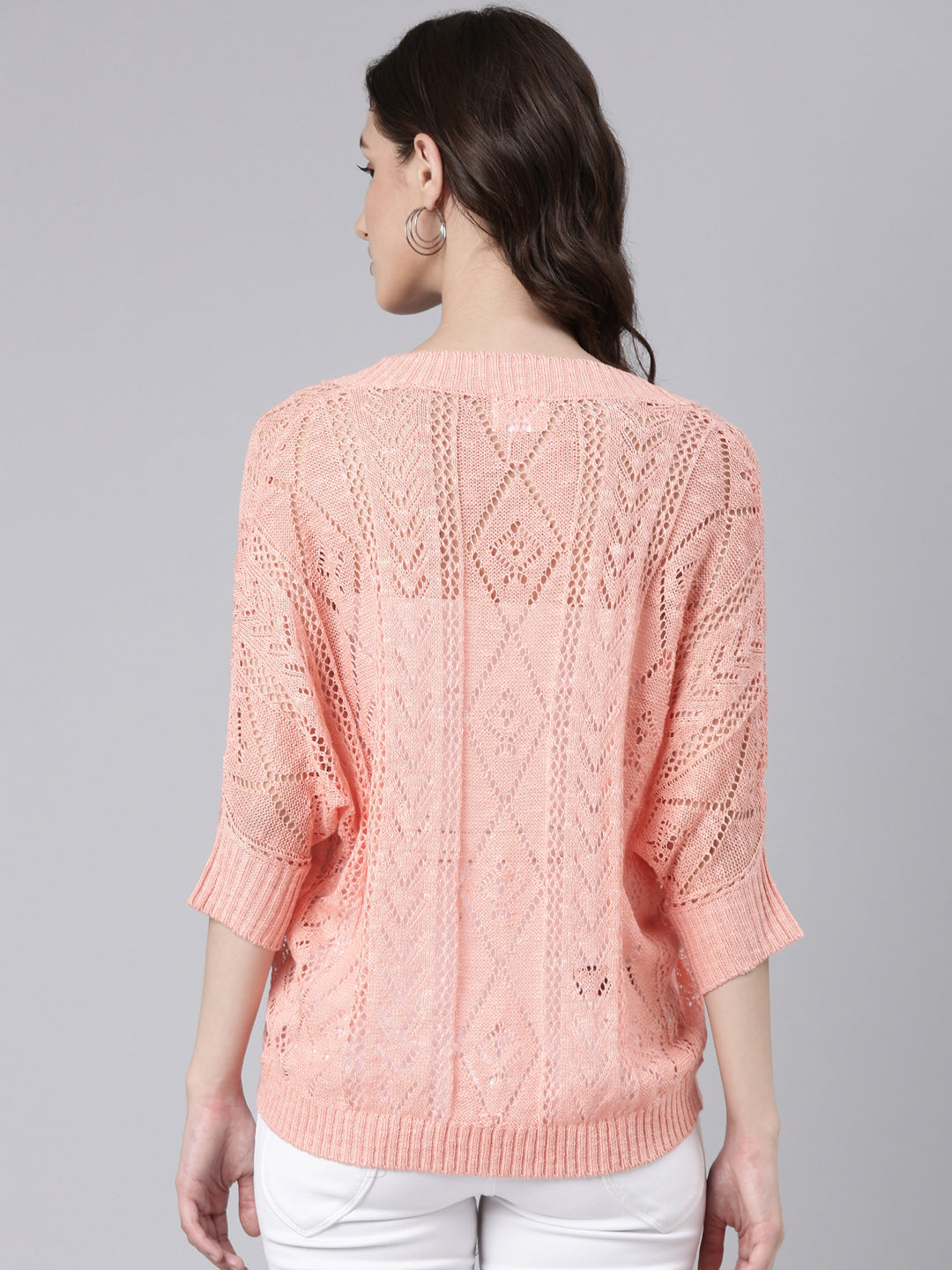 Women Peach Solid Shrug