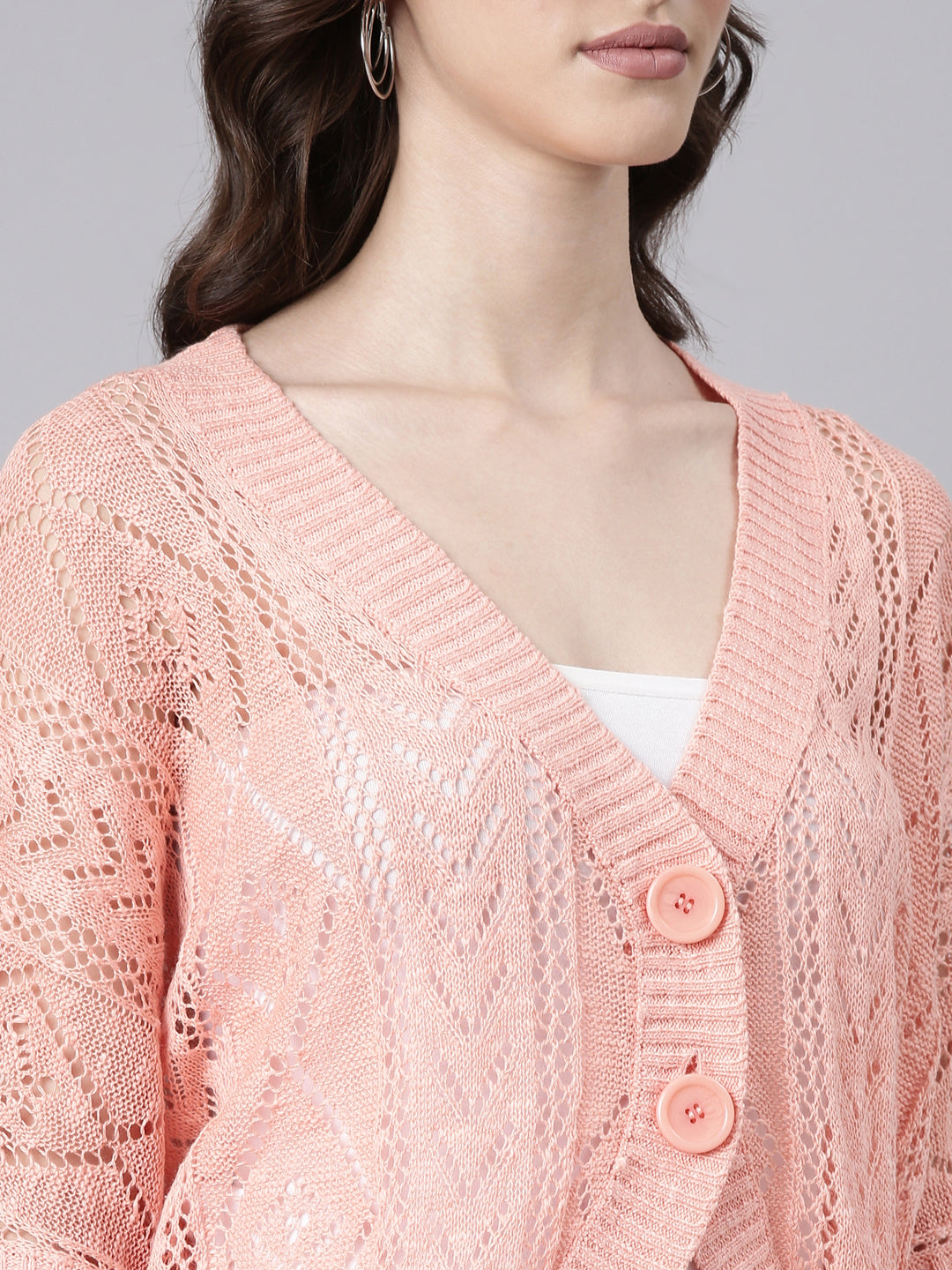 Women Peach Solid Shrug