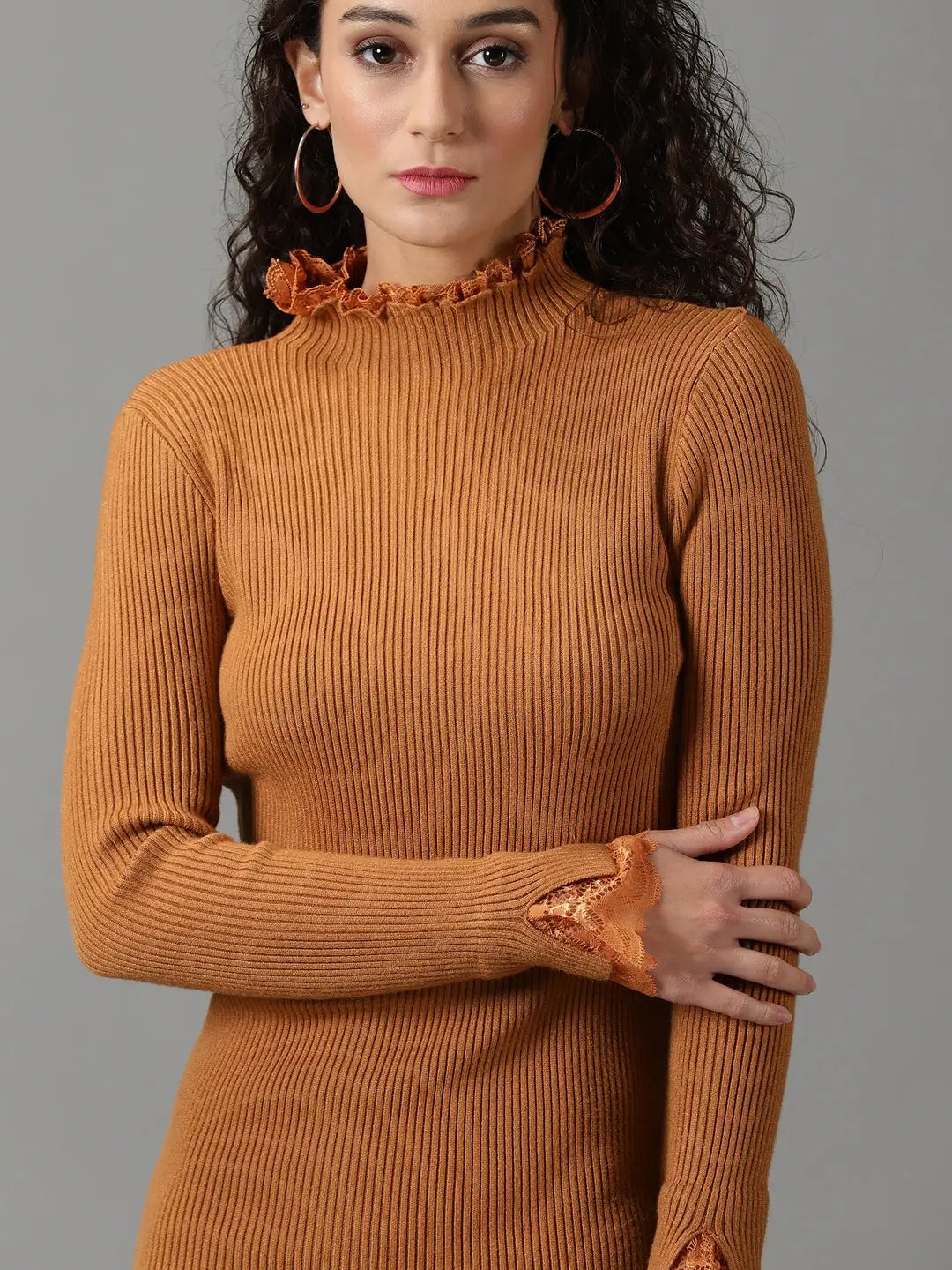 Women's Brown Solid Bodycon Dress