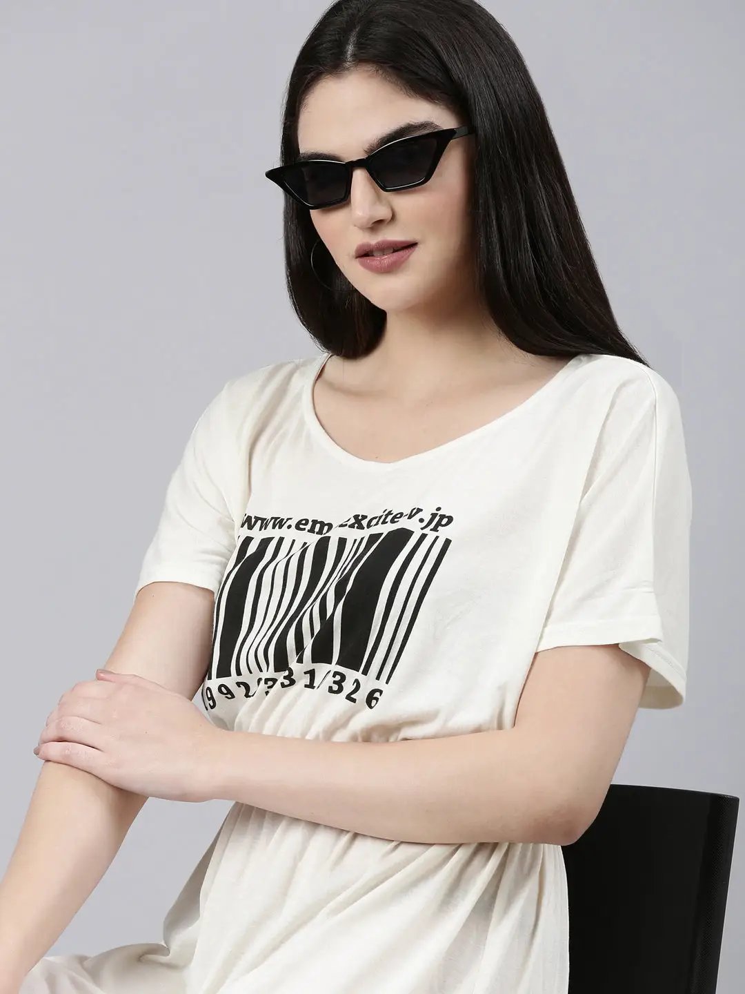 Women's Cream Print Fit & Flare Dress