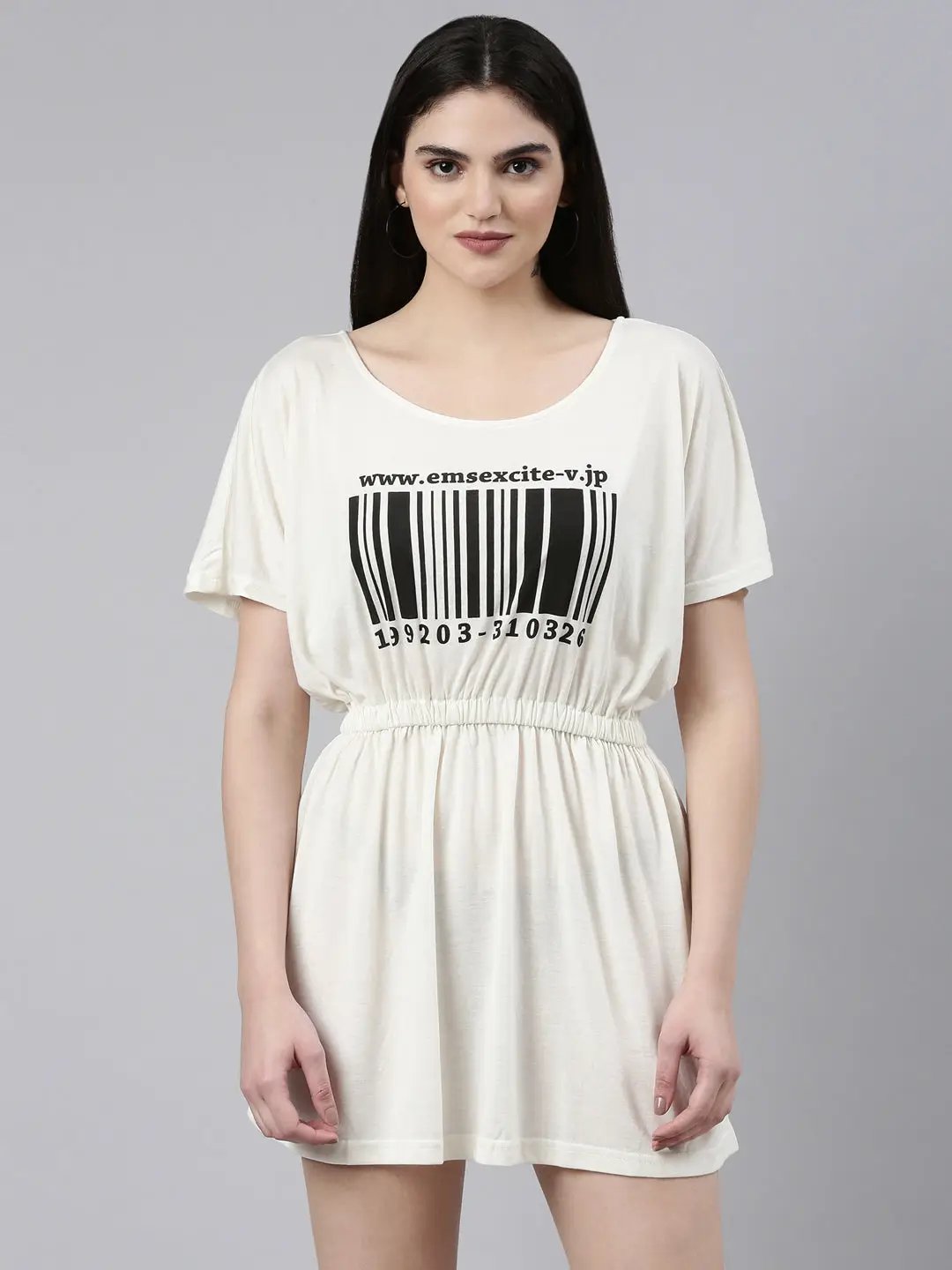 Women's Cream Print Fit & Flare Dress