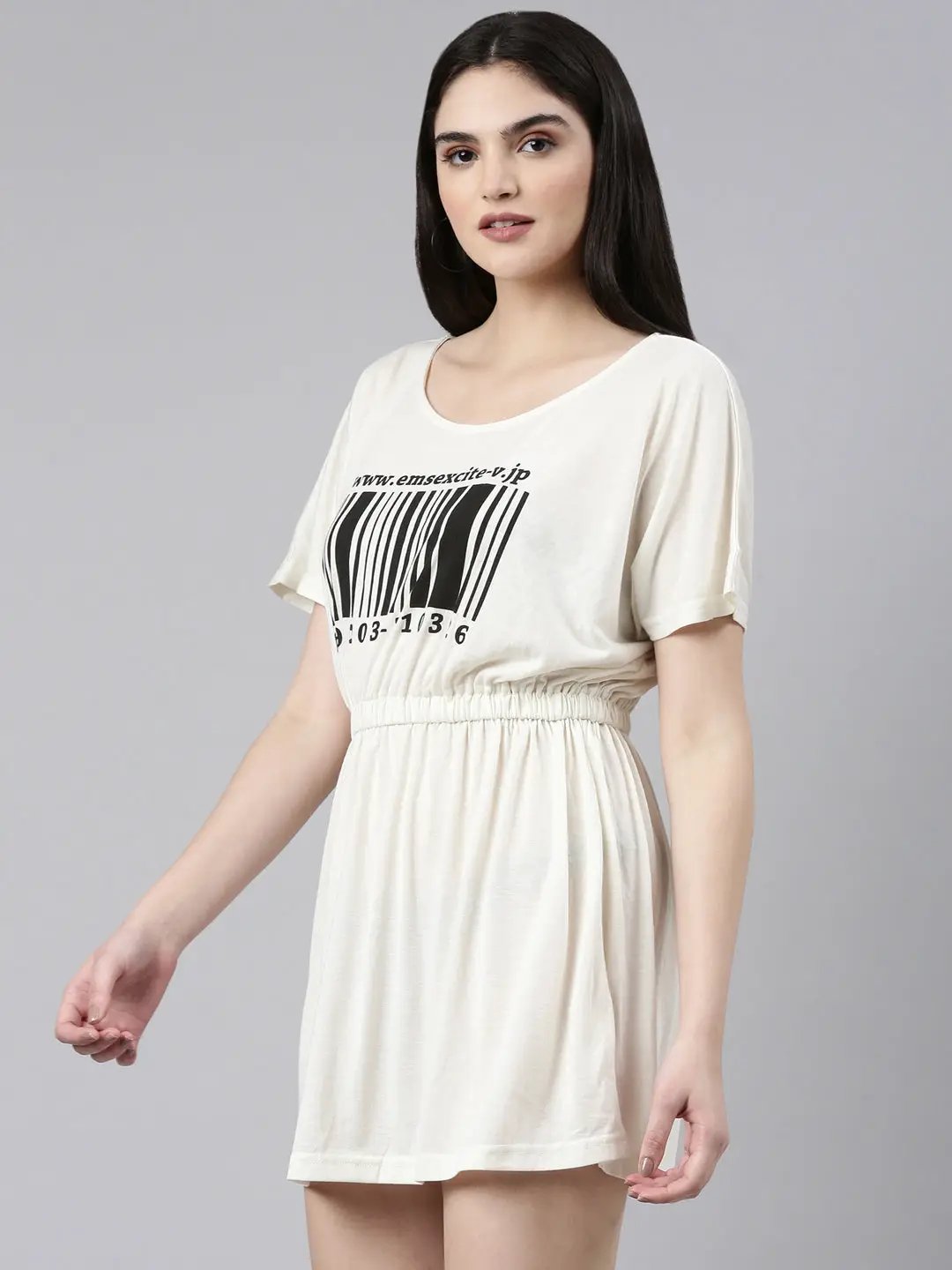 Women's Cream Print Fit & Flare Dress