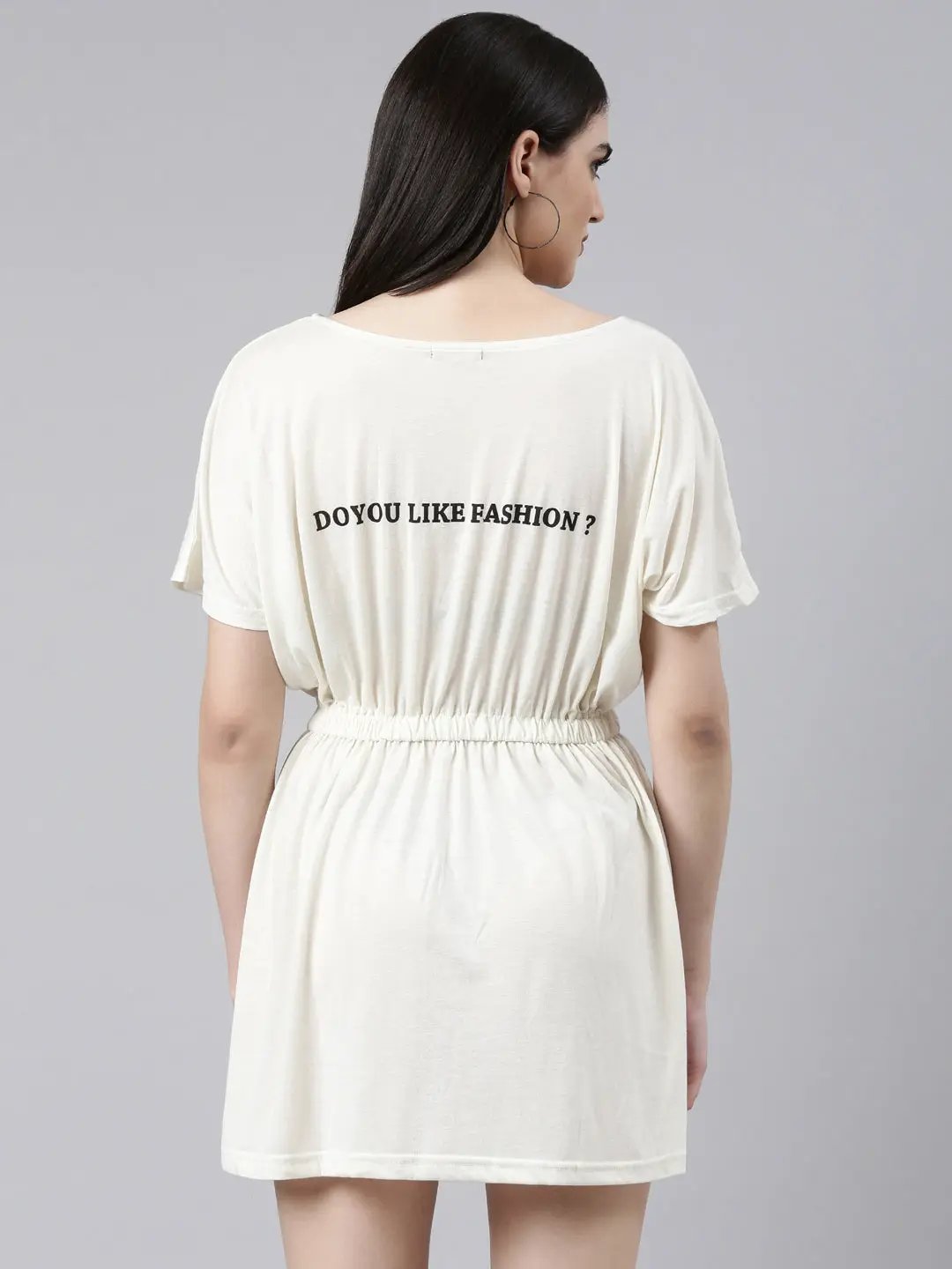 Women's Cream Print Fit & Flare Dress