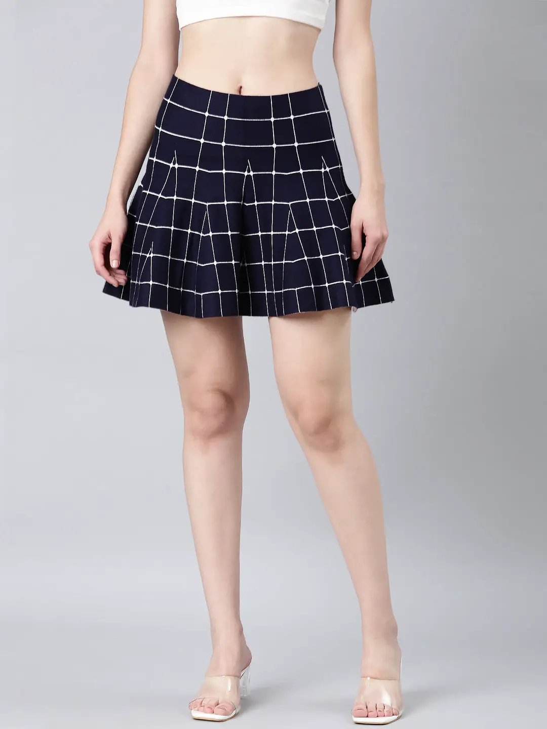 Women's Navy Blue Printed Flared Skirt