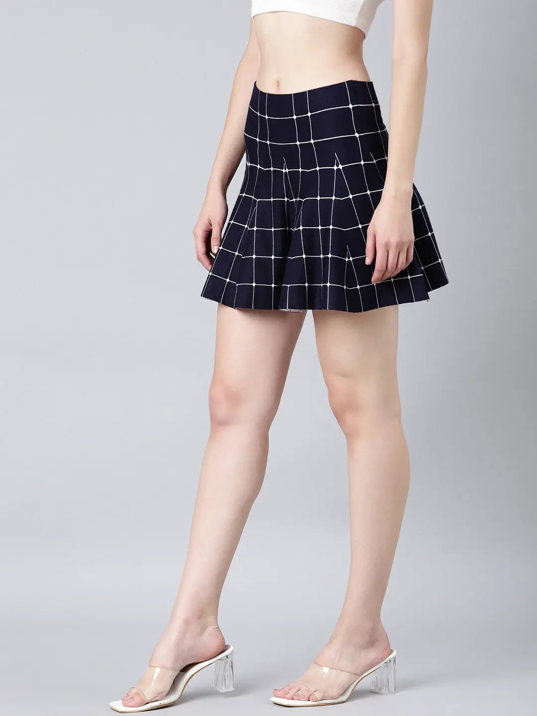 Women's Navy Blue Printed Flared Skirt