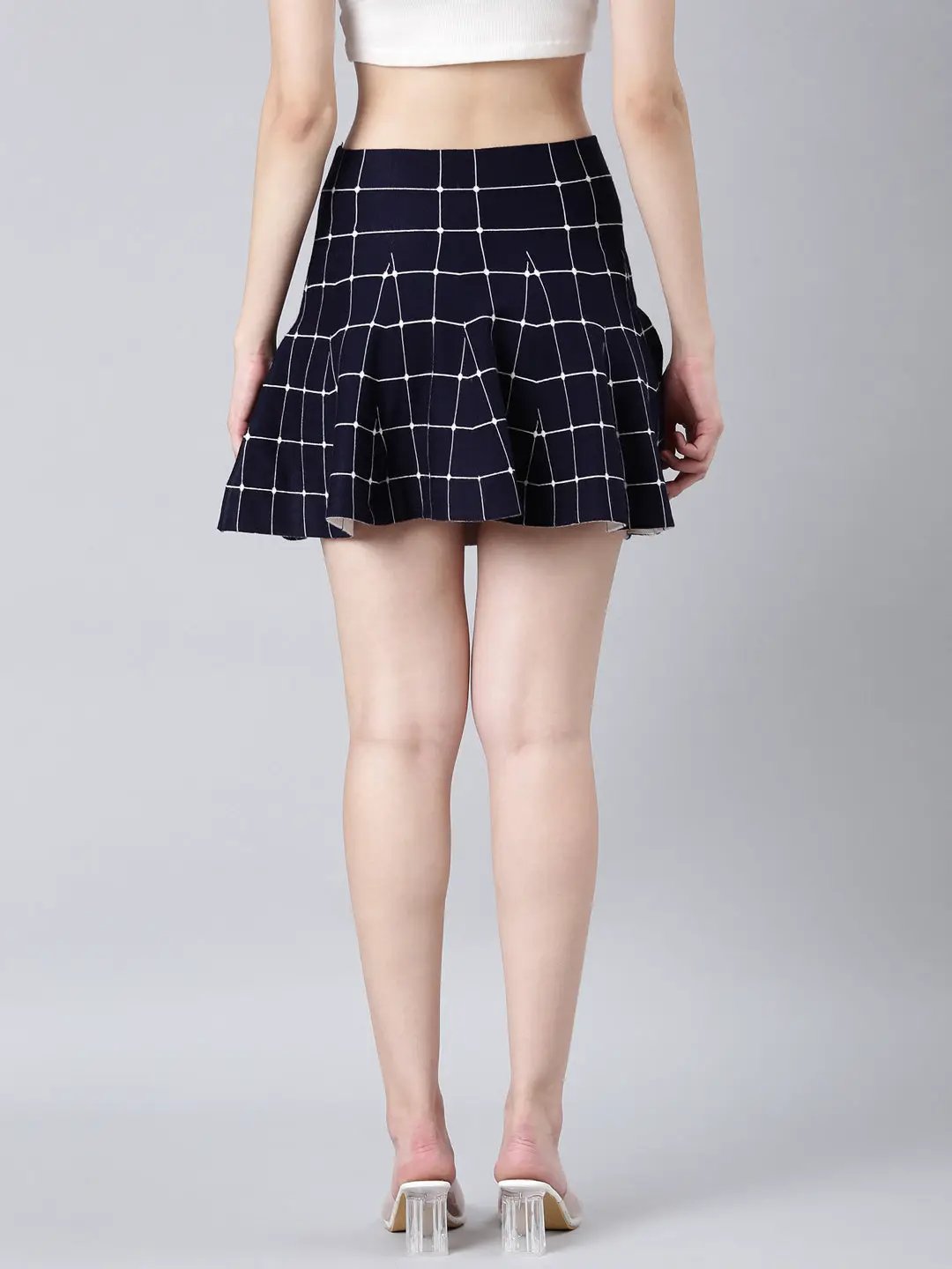 Women's Navy Blue Printed Flared Skirt