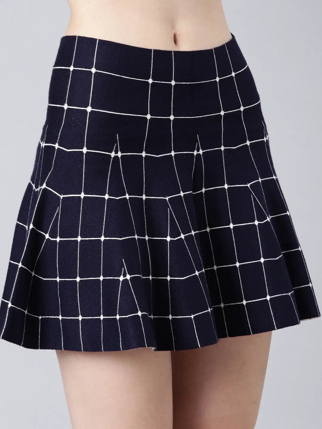 Women's Navy Blue Printed Flared Skirt