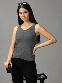 Women's Black Embellished Sheen Acrylic Top