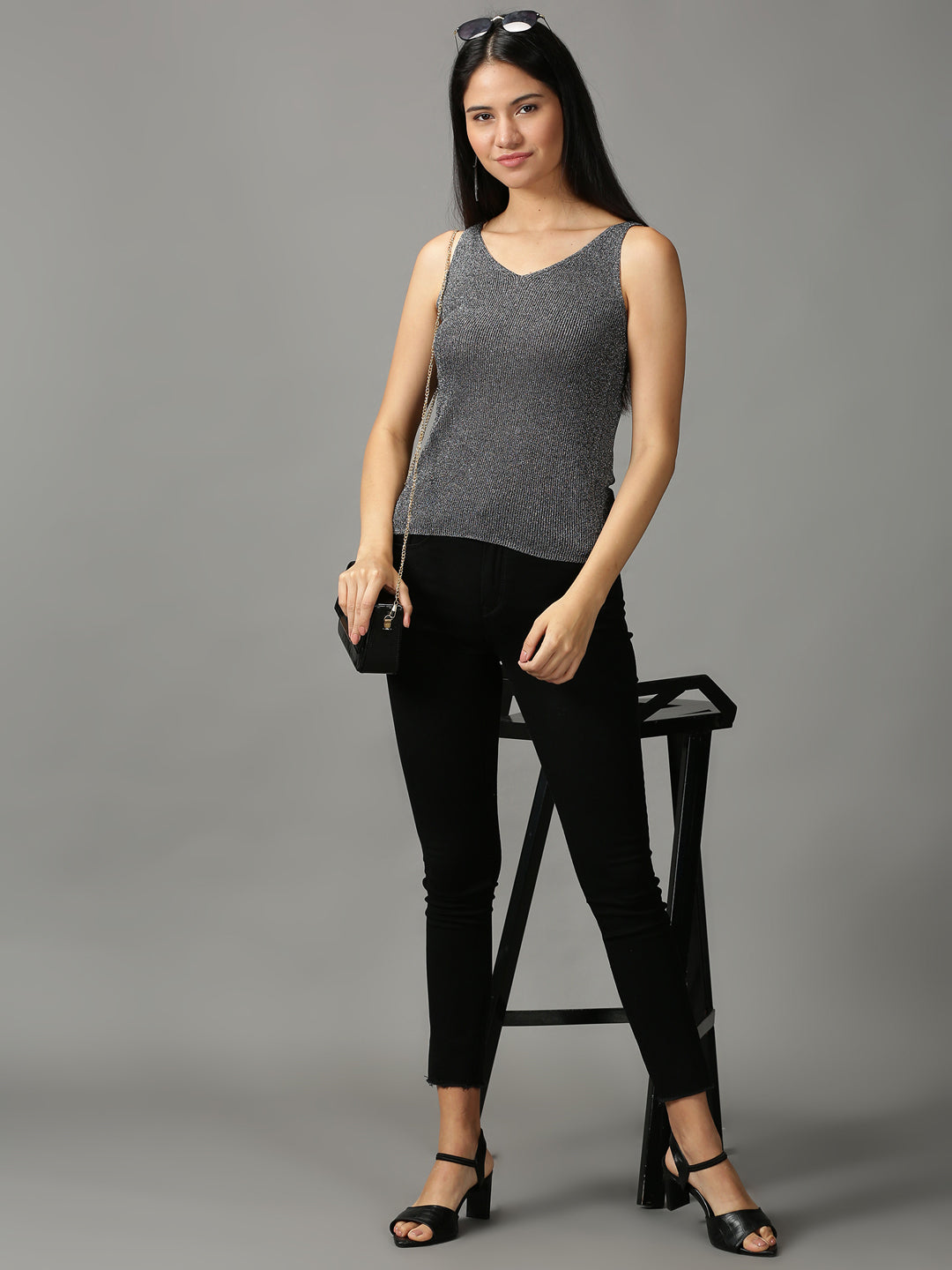 Women's Black Solid Top