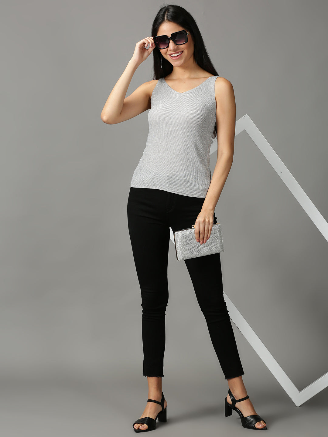 Women's Grey Solid Top