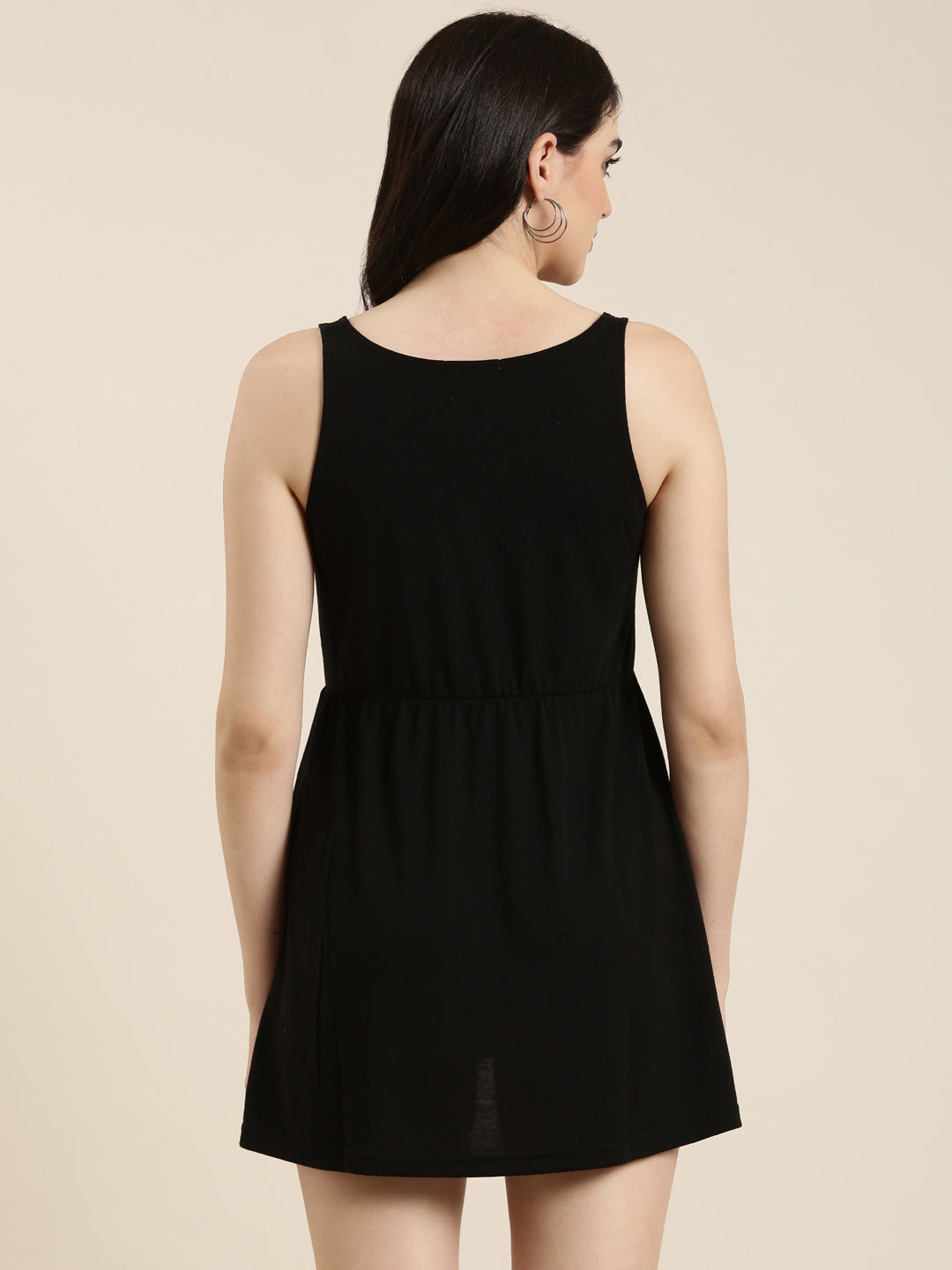 Women Black Solid Fit and Flare Dress