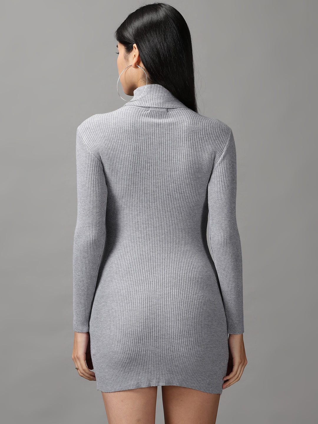Women's Grey Solid Bodycon Dress