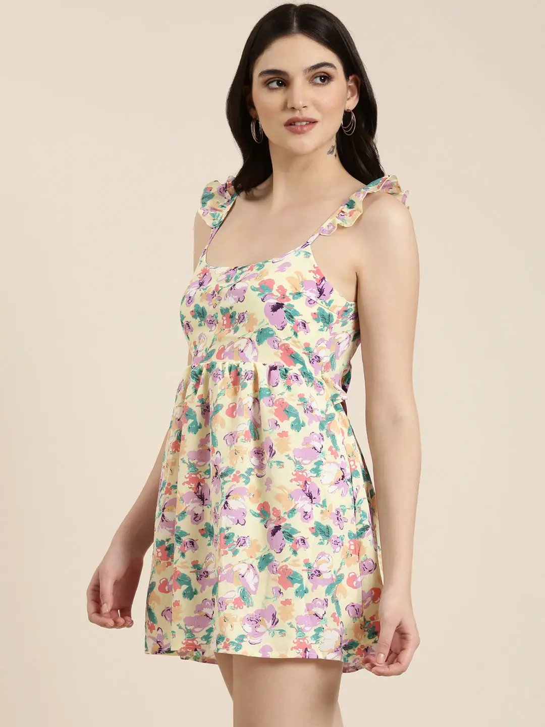 Women's Yellow Printed Fit and Flare Dress