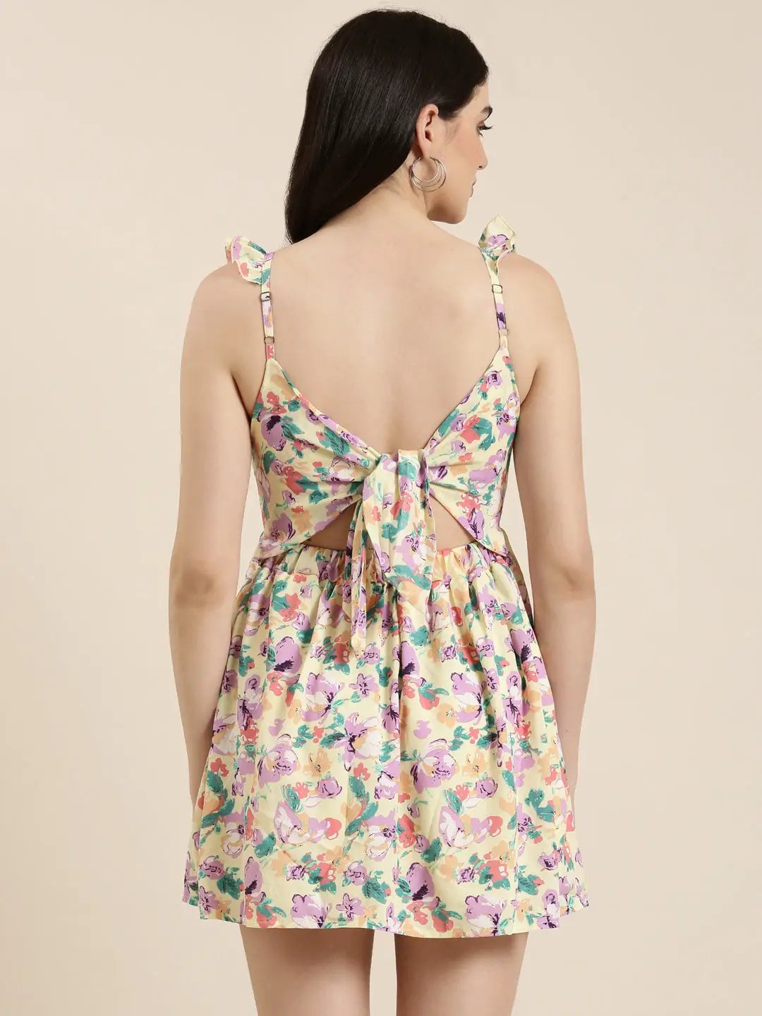 Women's Yellow Printed Fit and Flare Dress