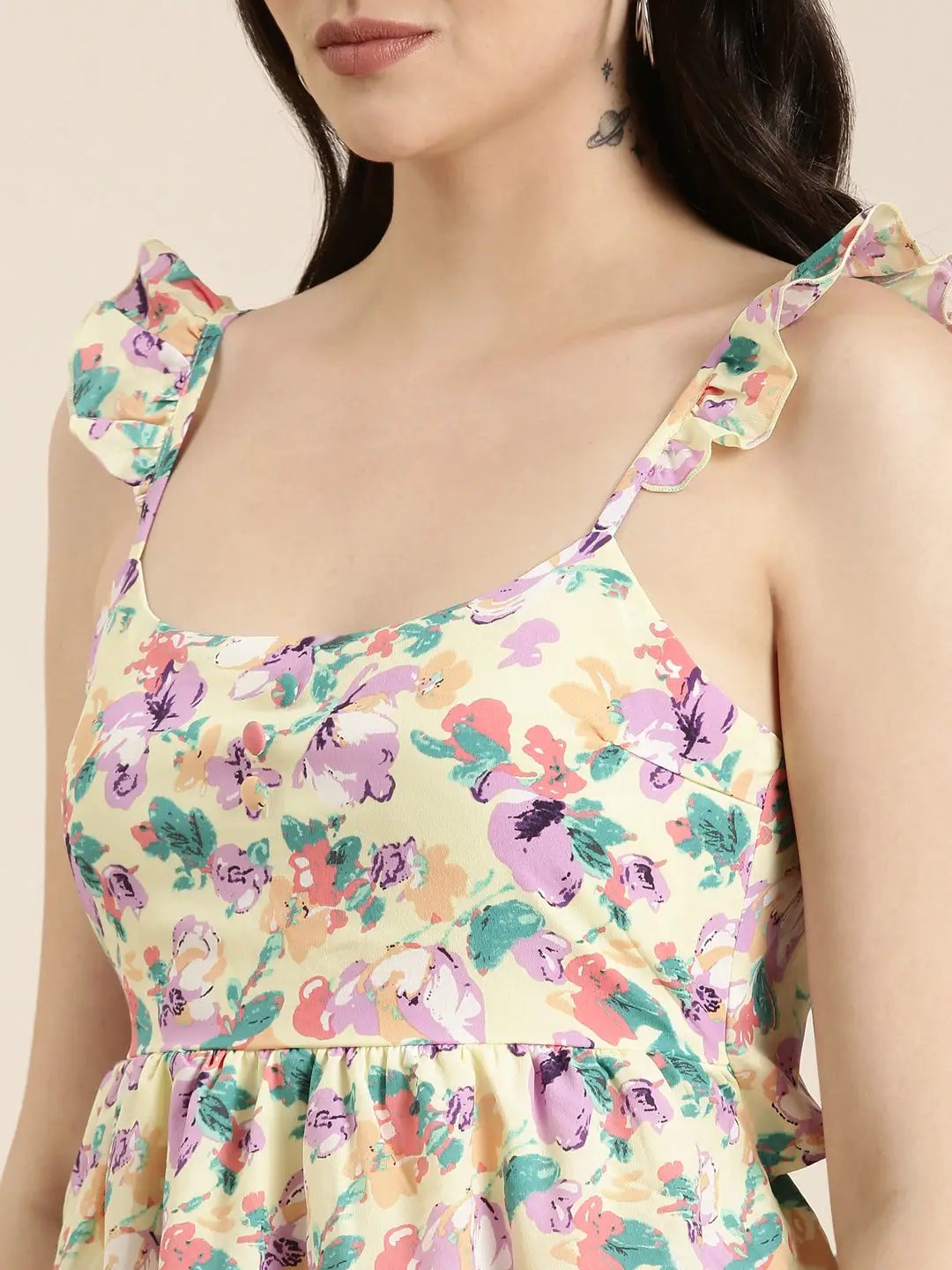 Women's Yellow Printed Fit and Flare Dress