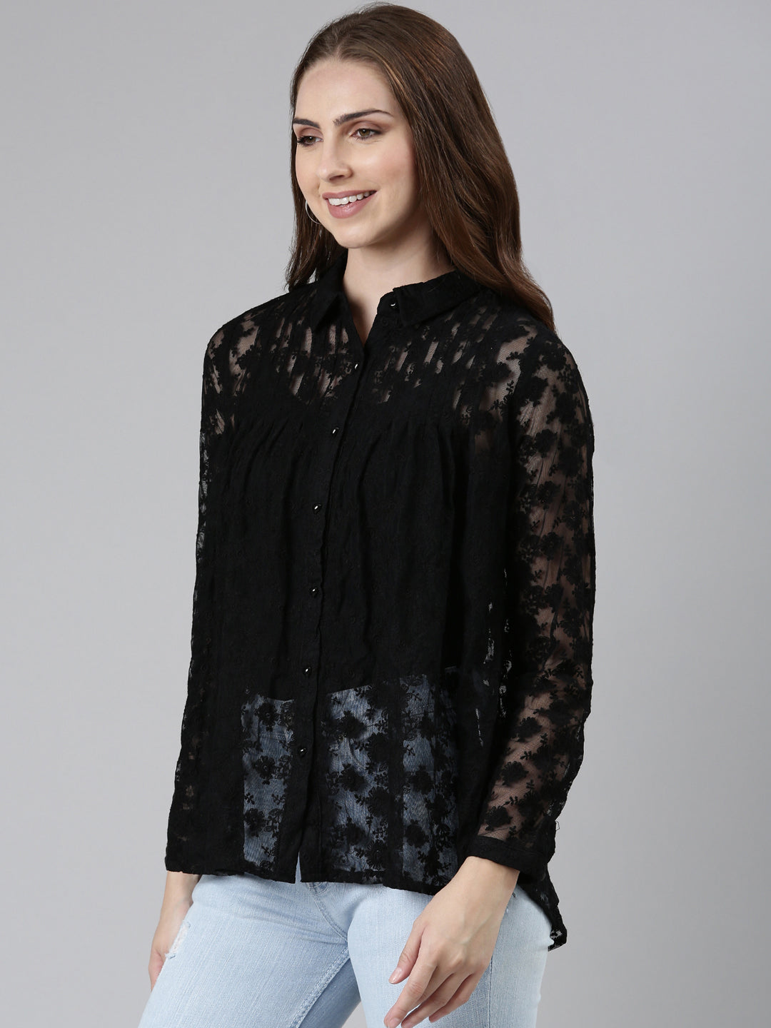 Women Black Solid Shirt