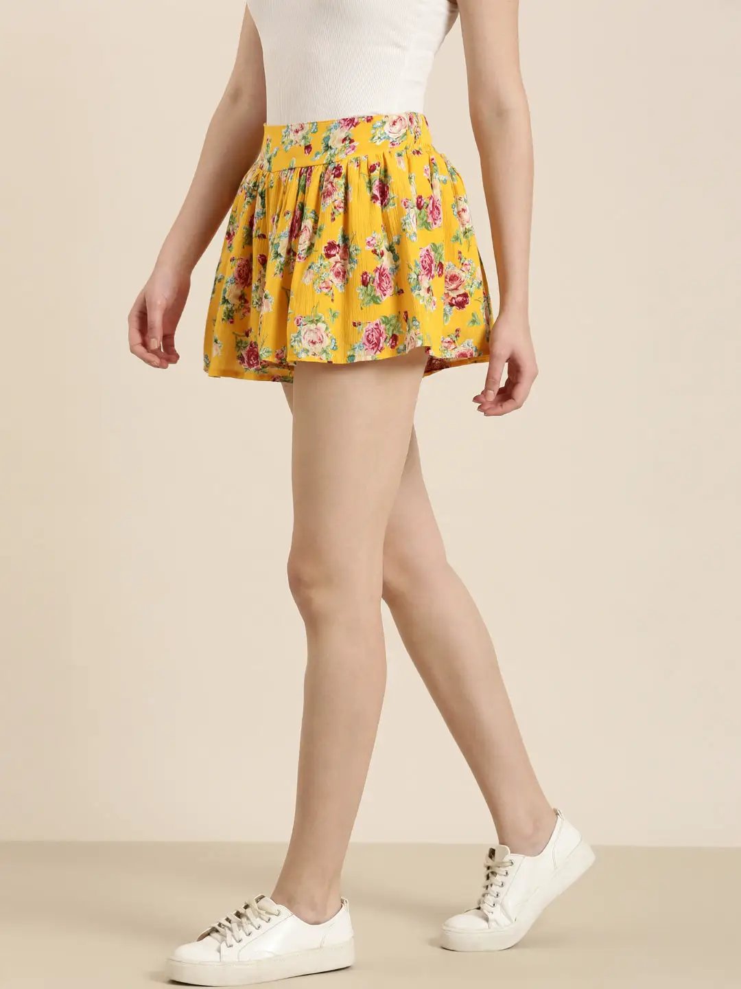 Women's Yellow Printed Shorts