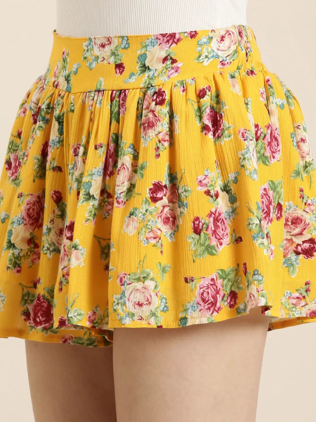 Women's Yellow Printed Shorts